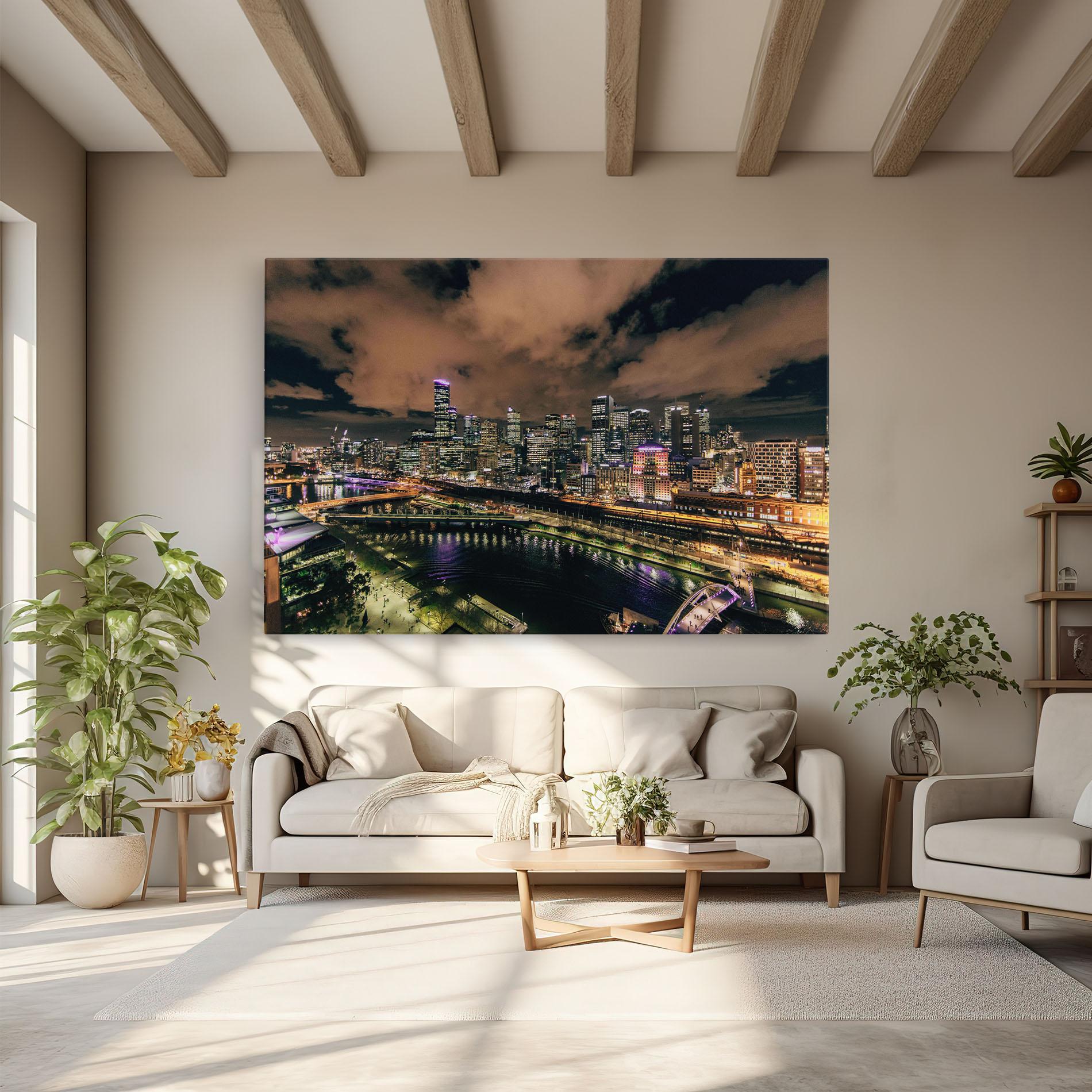 Leinwandbild Green Purple City mockup 6