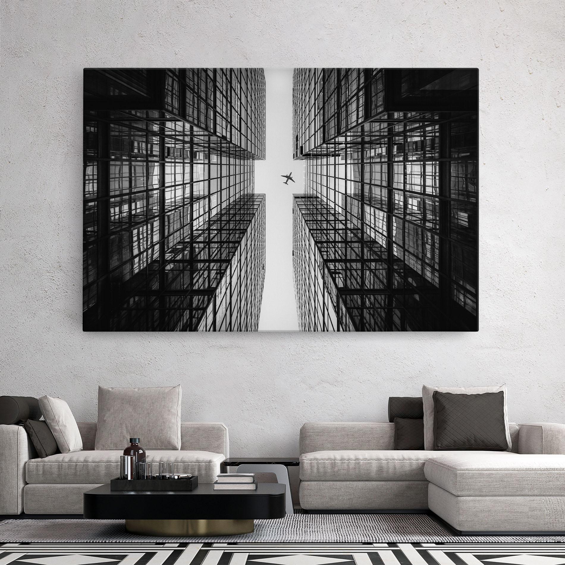 Leinwandbild Plane Grey Building mockup 2