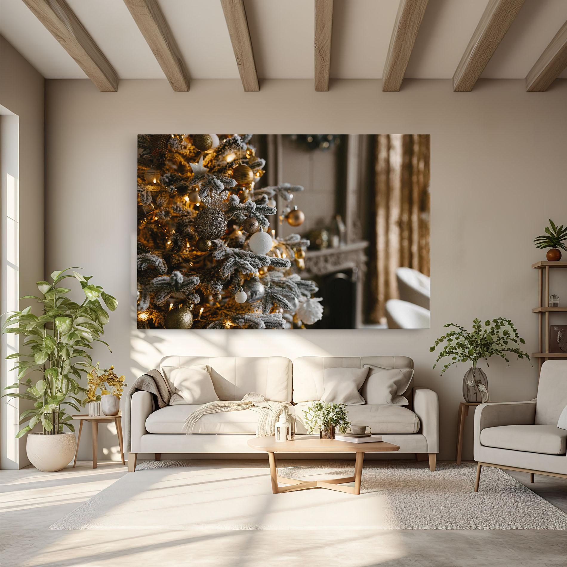 Leinwandbild Gold Christmas Decorations mockup 6