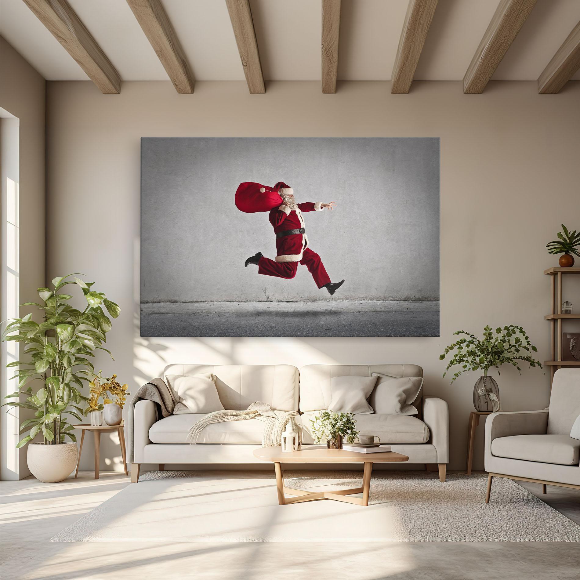 Leinwandbild Santa Claus Jumping mockup 6