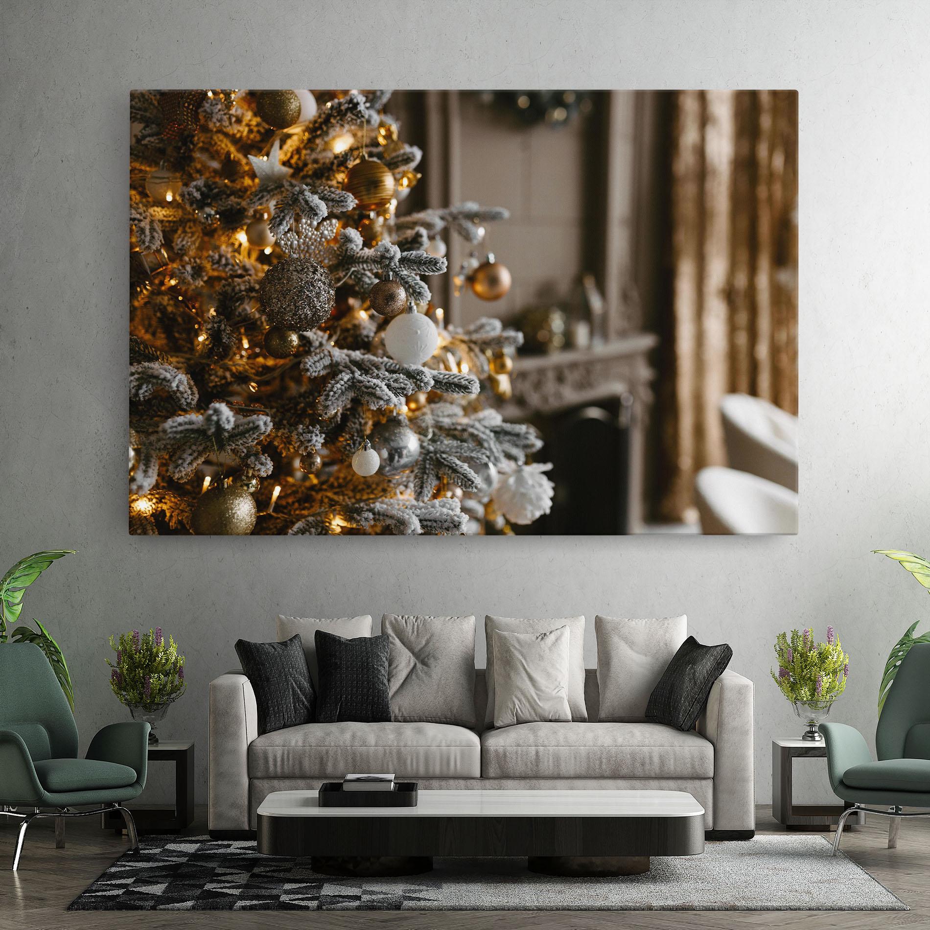 Leinwandbild Gold Christmas Decorations mockup 7