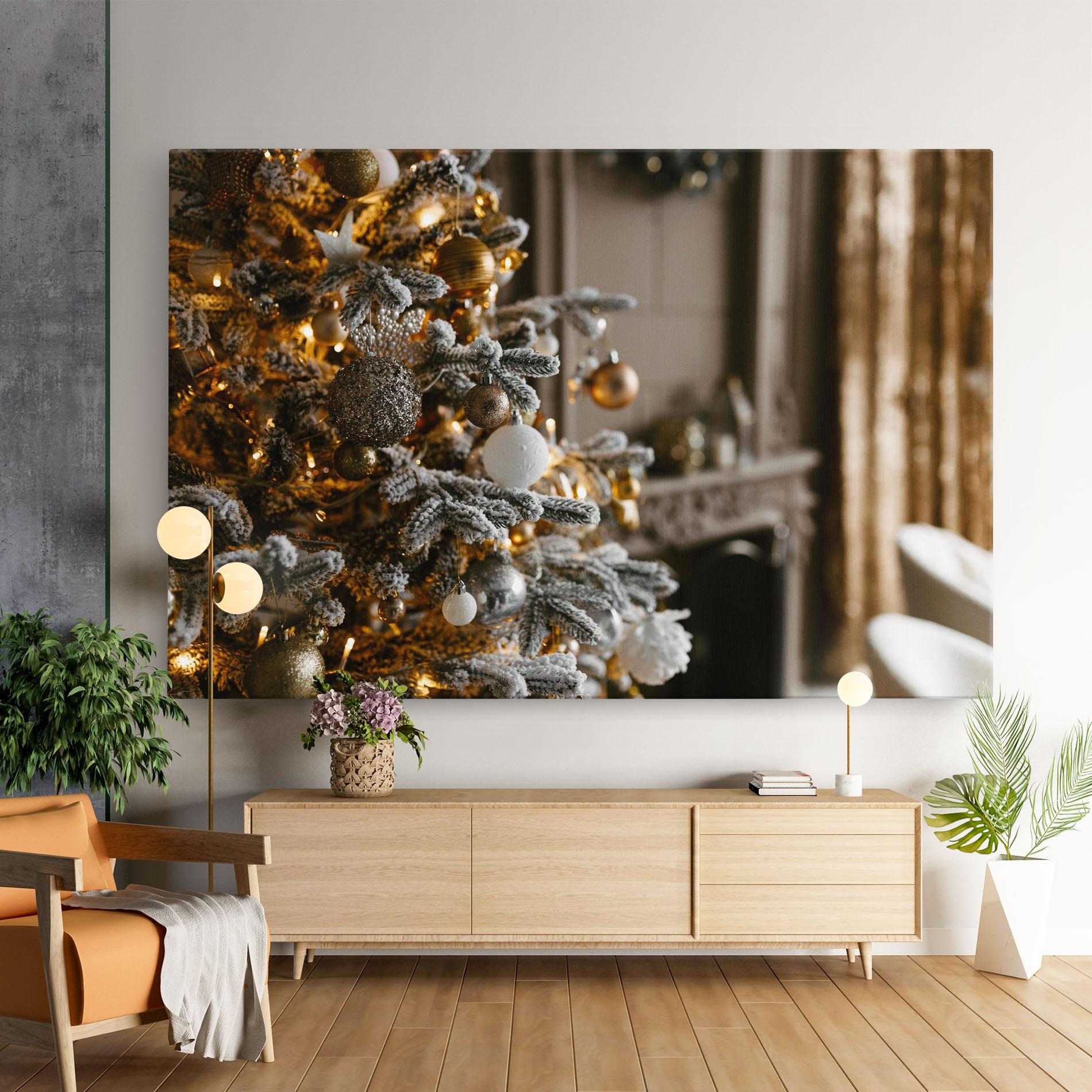 Leinwandbild Gold Christmas Decorations mockup 9