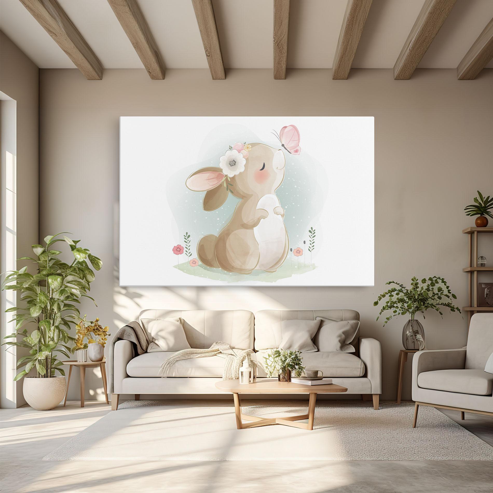 Leinwandbild Butterfly On Bunny Nose mockup 6