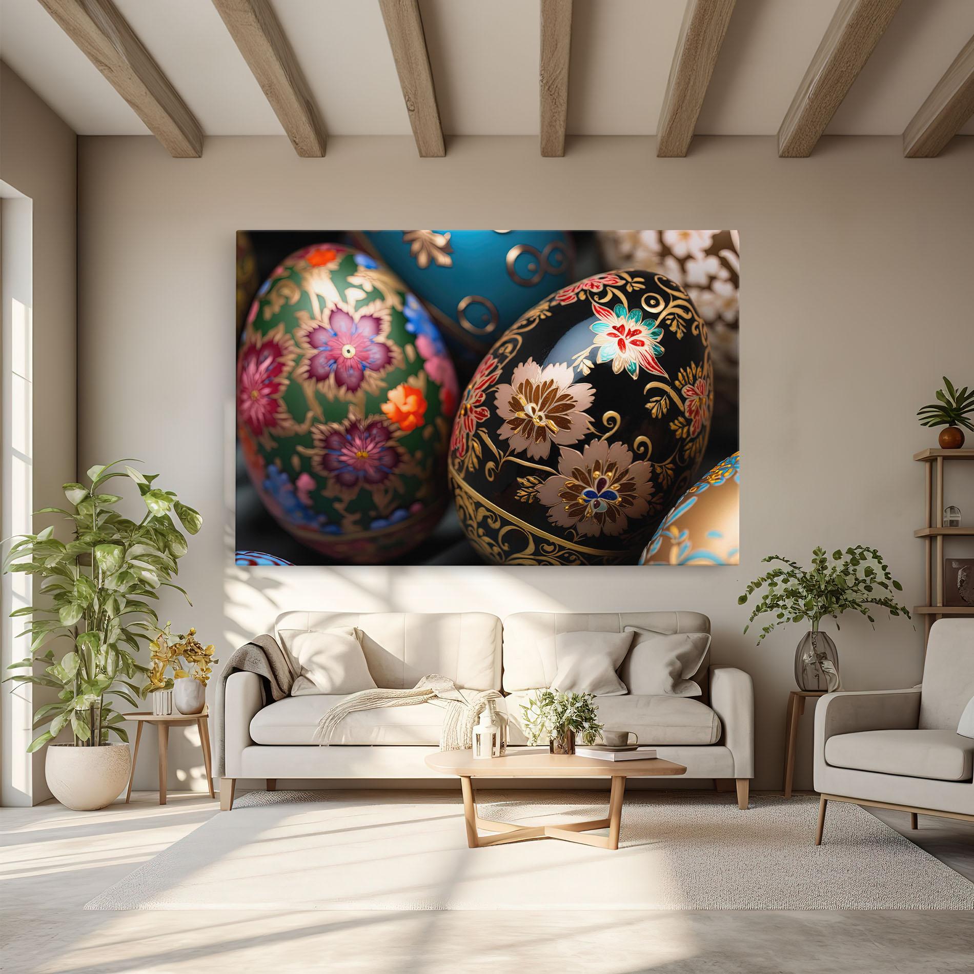 Leinwandbild Close Up Painted Eggs mockup 6