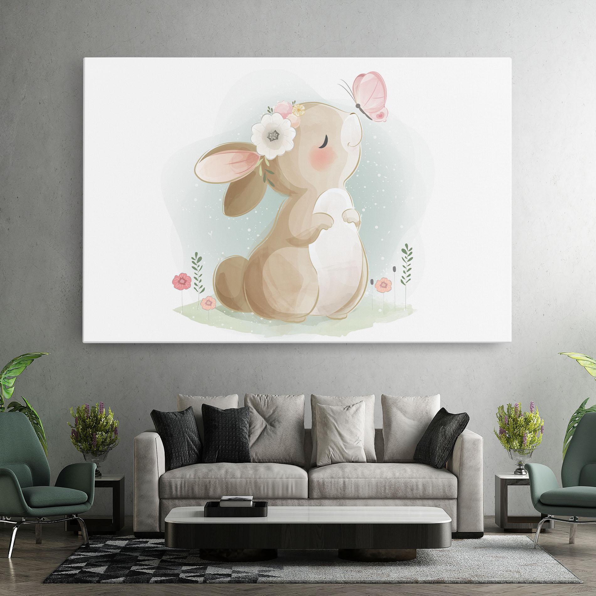 Leinwandbild Butterfly On Bunny Nose mockup 7