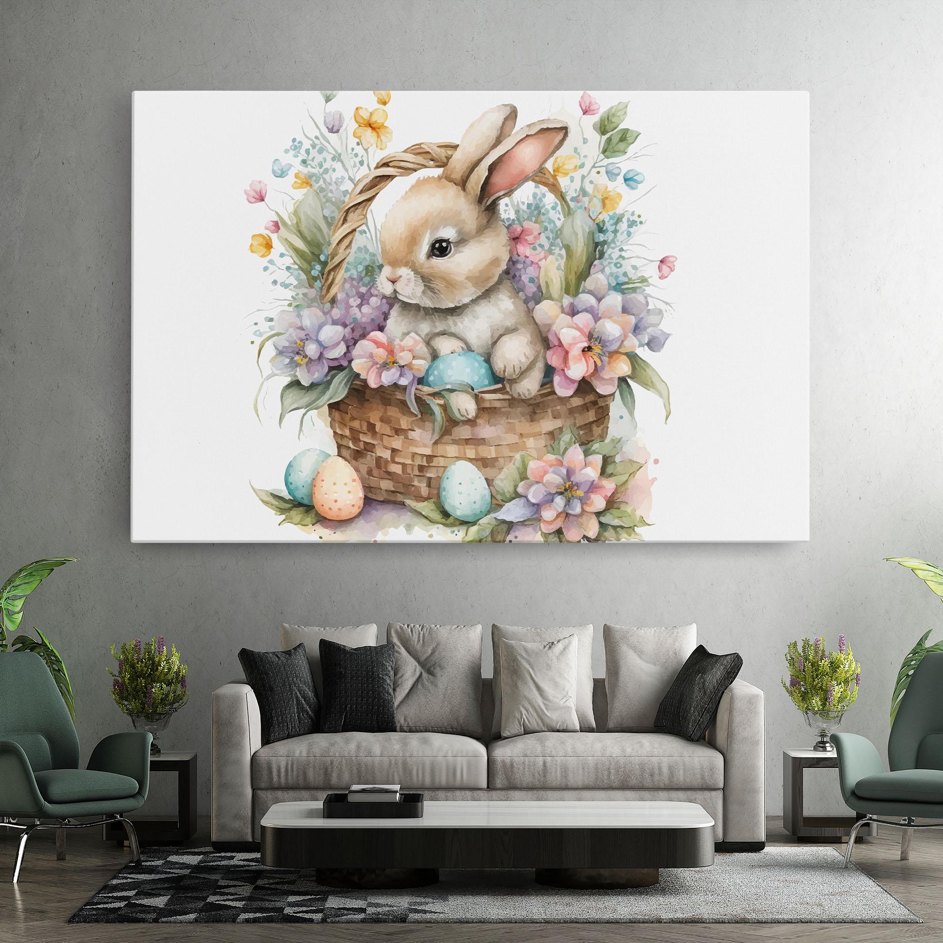 Leinwandbild Cute Bunny In Basket mockup 7