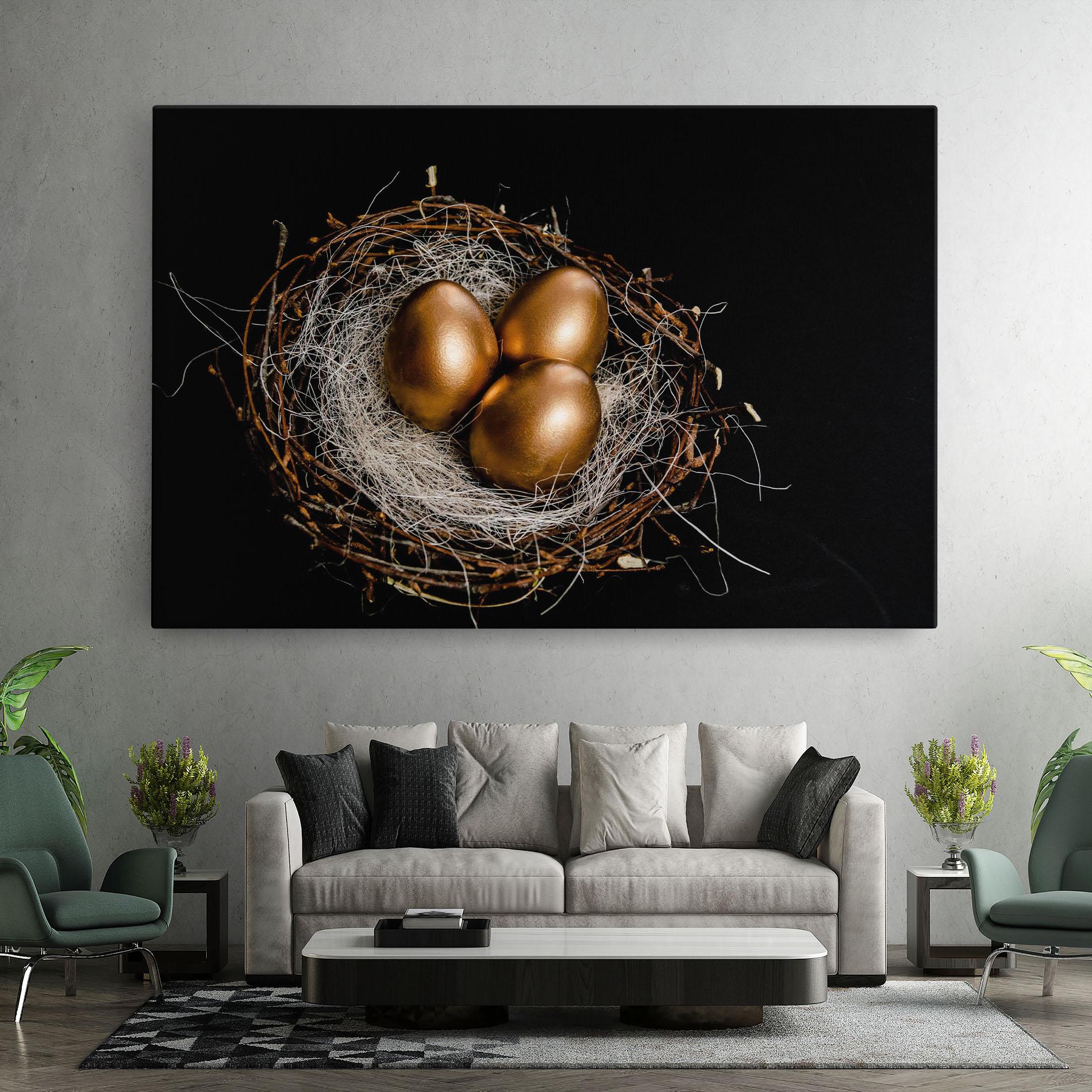 Leinwandbild Pretty Golden Easter Eggs mockup 7