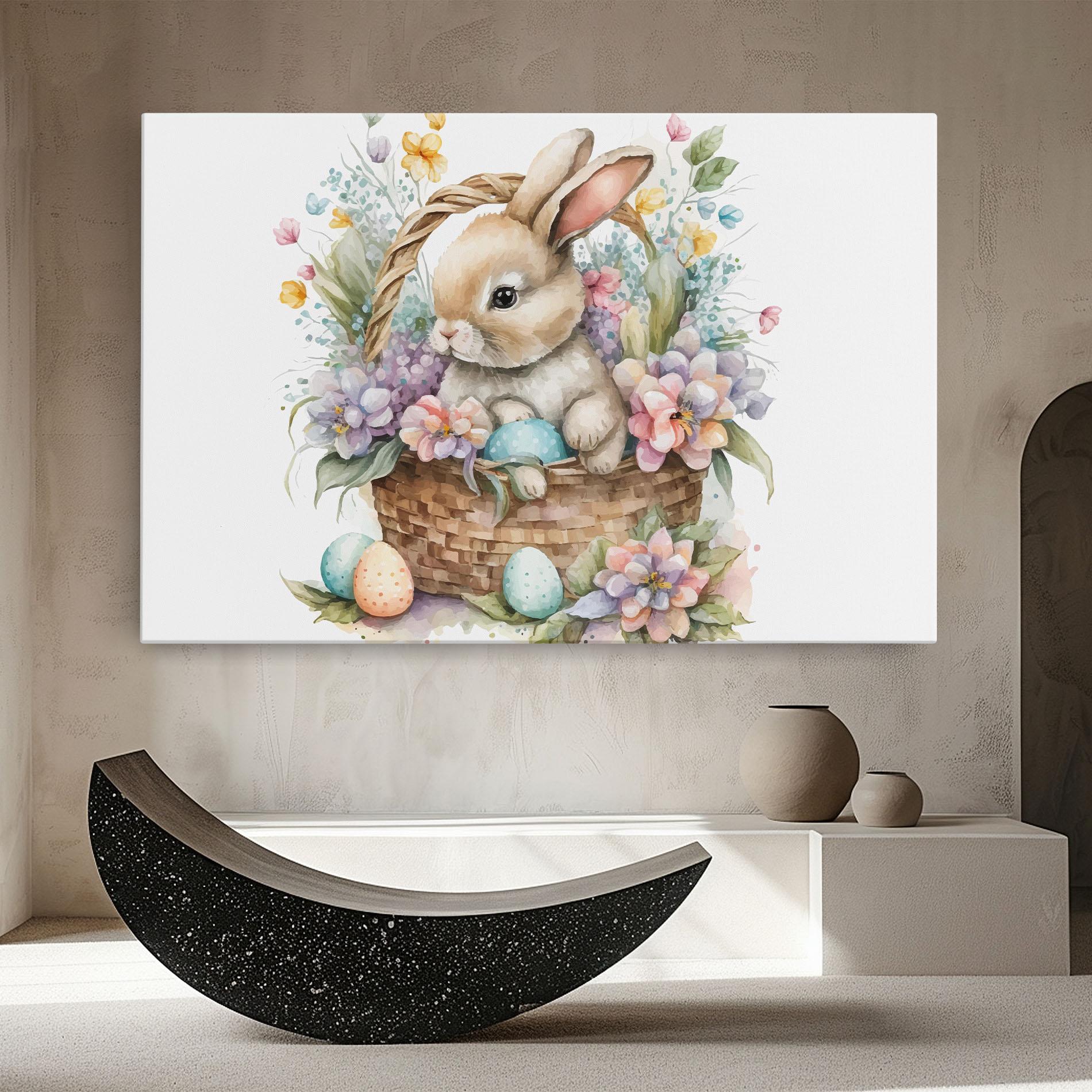 Leinwandbild Cute Bunny In Basket mockup 8