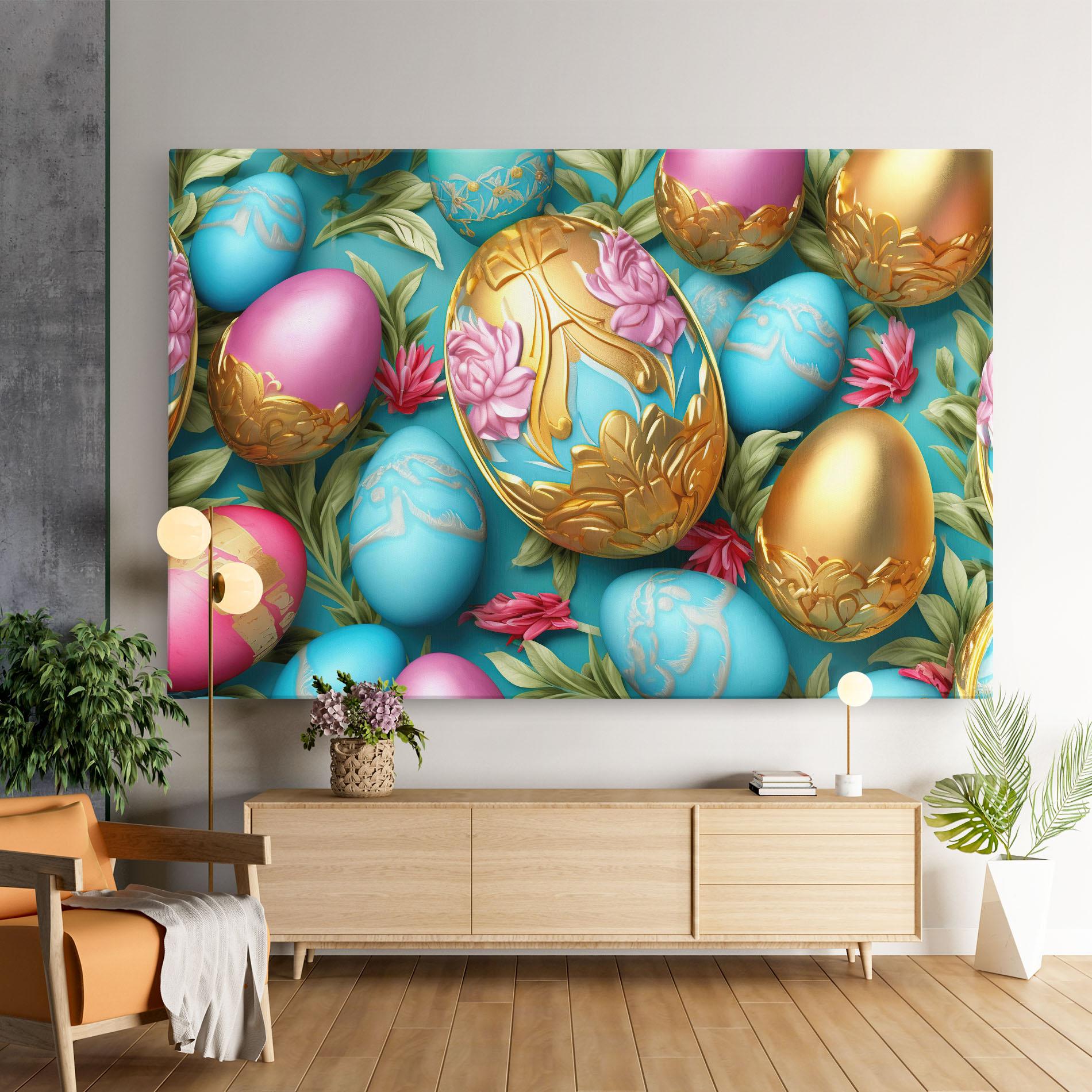 Leinwandbild Blue Pink Easter Egs mockup 9
