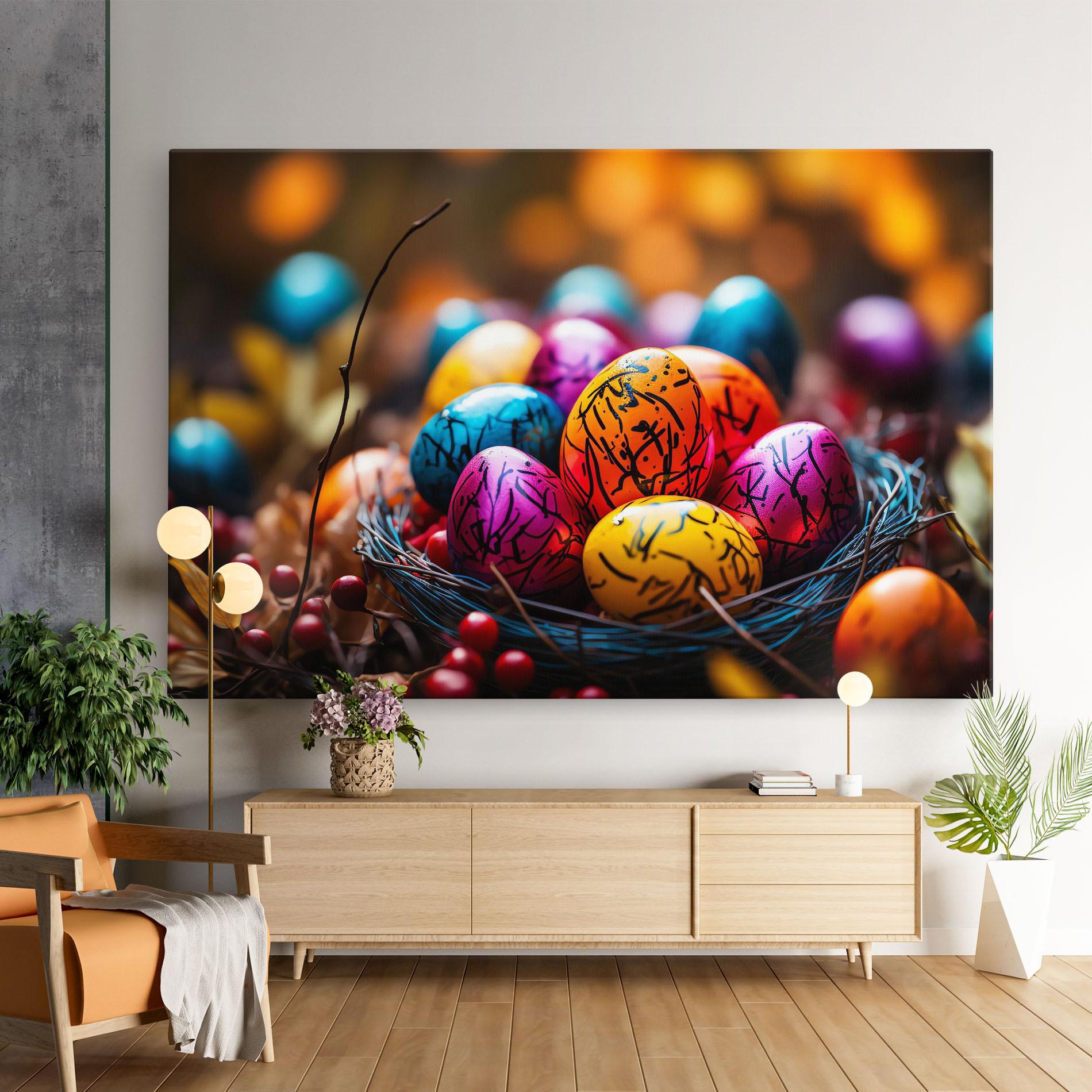 Leinwandbild Colorful Easter Eggs mockup 9