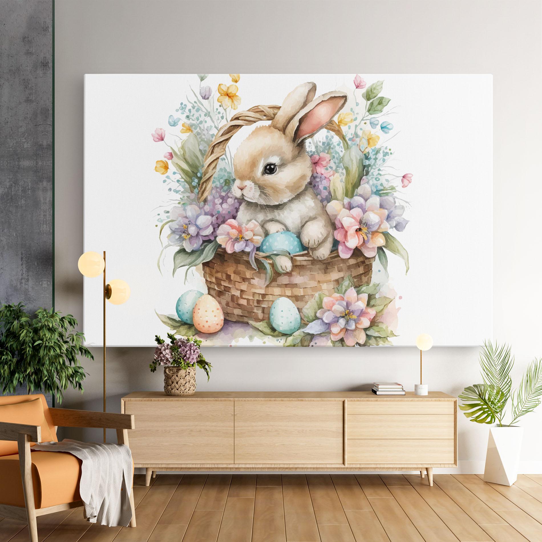 Leinwandbild Cute Bunny In Basket mockup 9