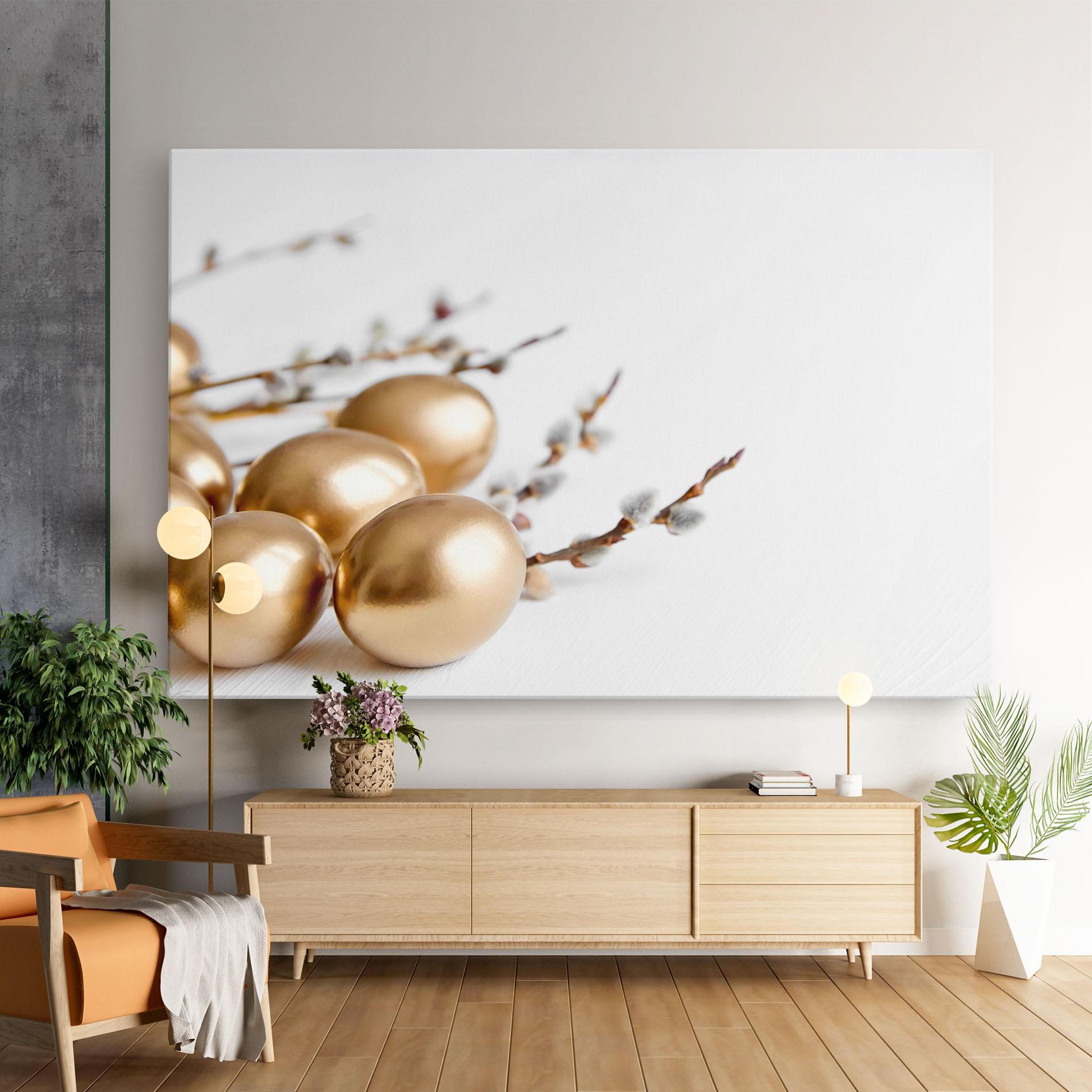Leinwandbild Easter Gold Eggs mockup 9