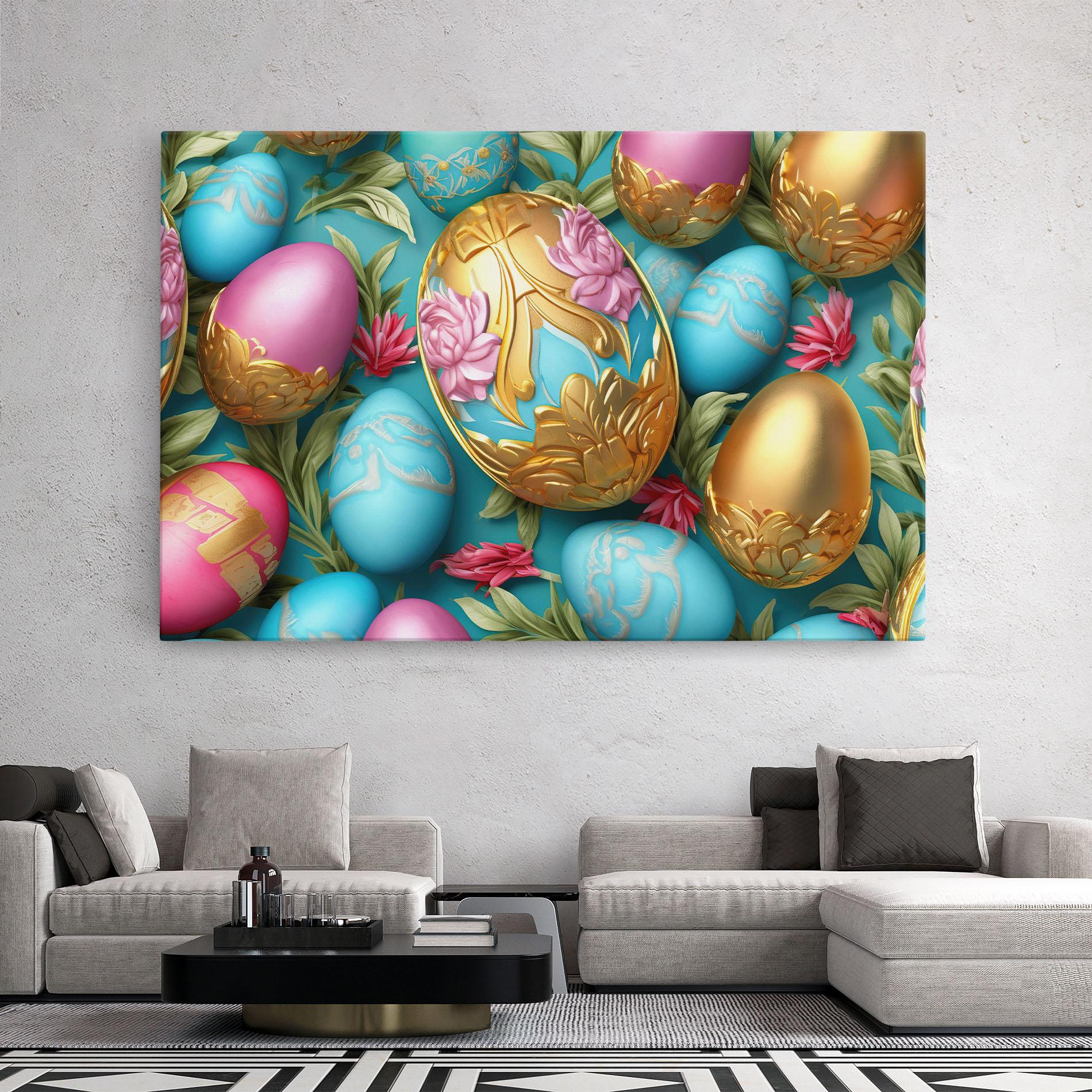 Leinwandbild Blue Pink Easter Egs mockup 2