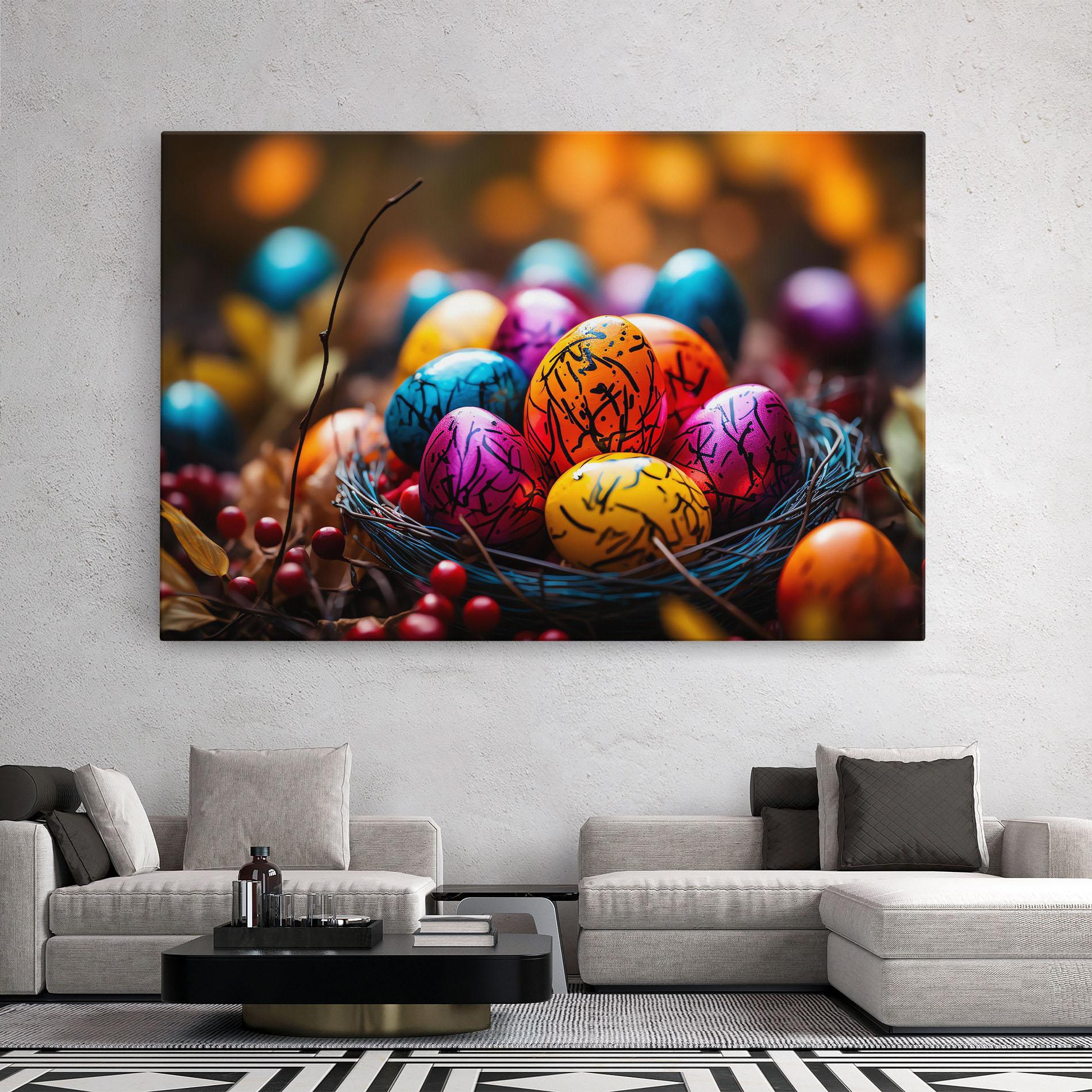 Leinwandbild Colorful Easter Eggs mockup 2