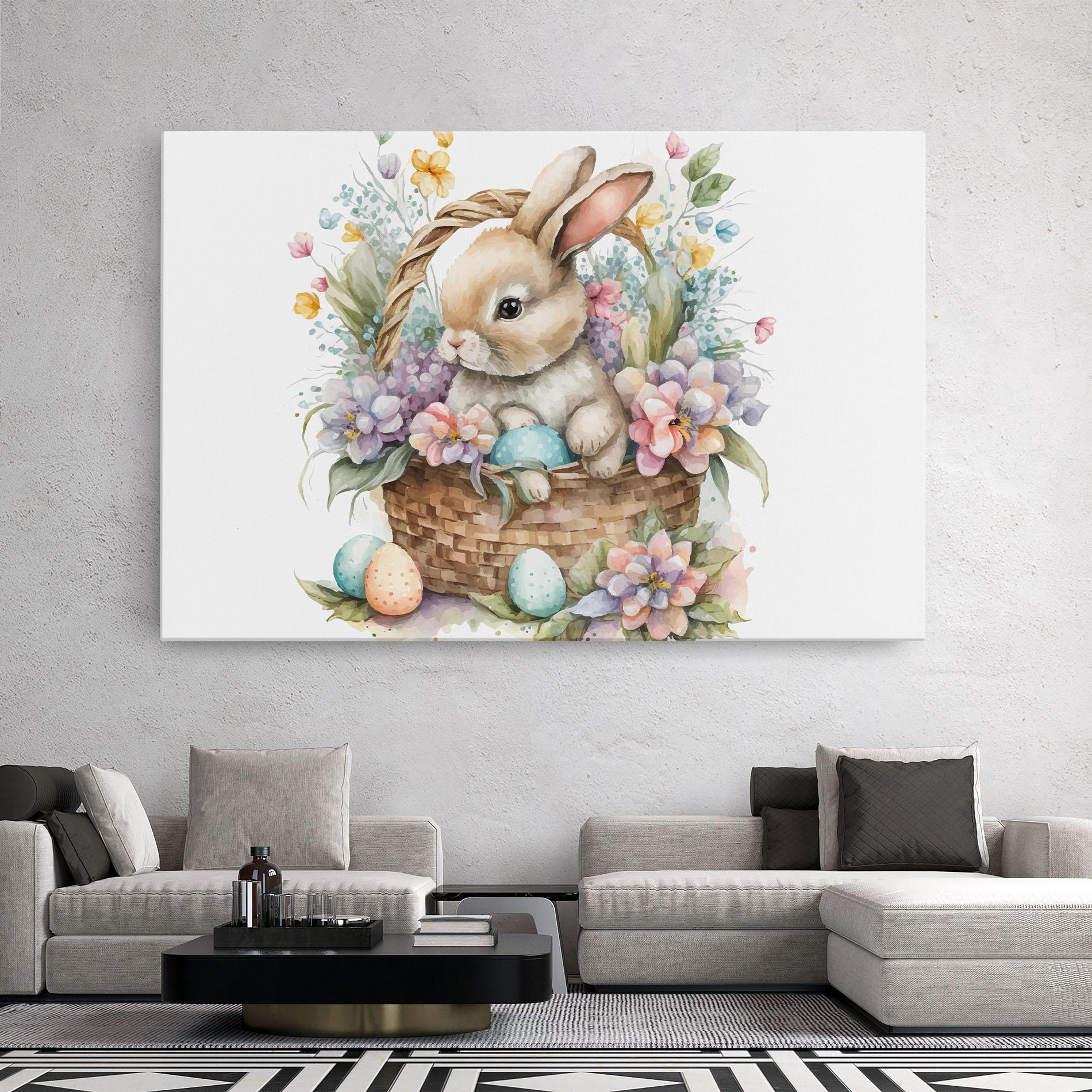 Leinwandbild Cute Bunny In Basket mockup 2