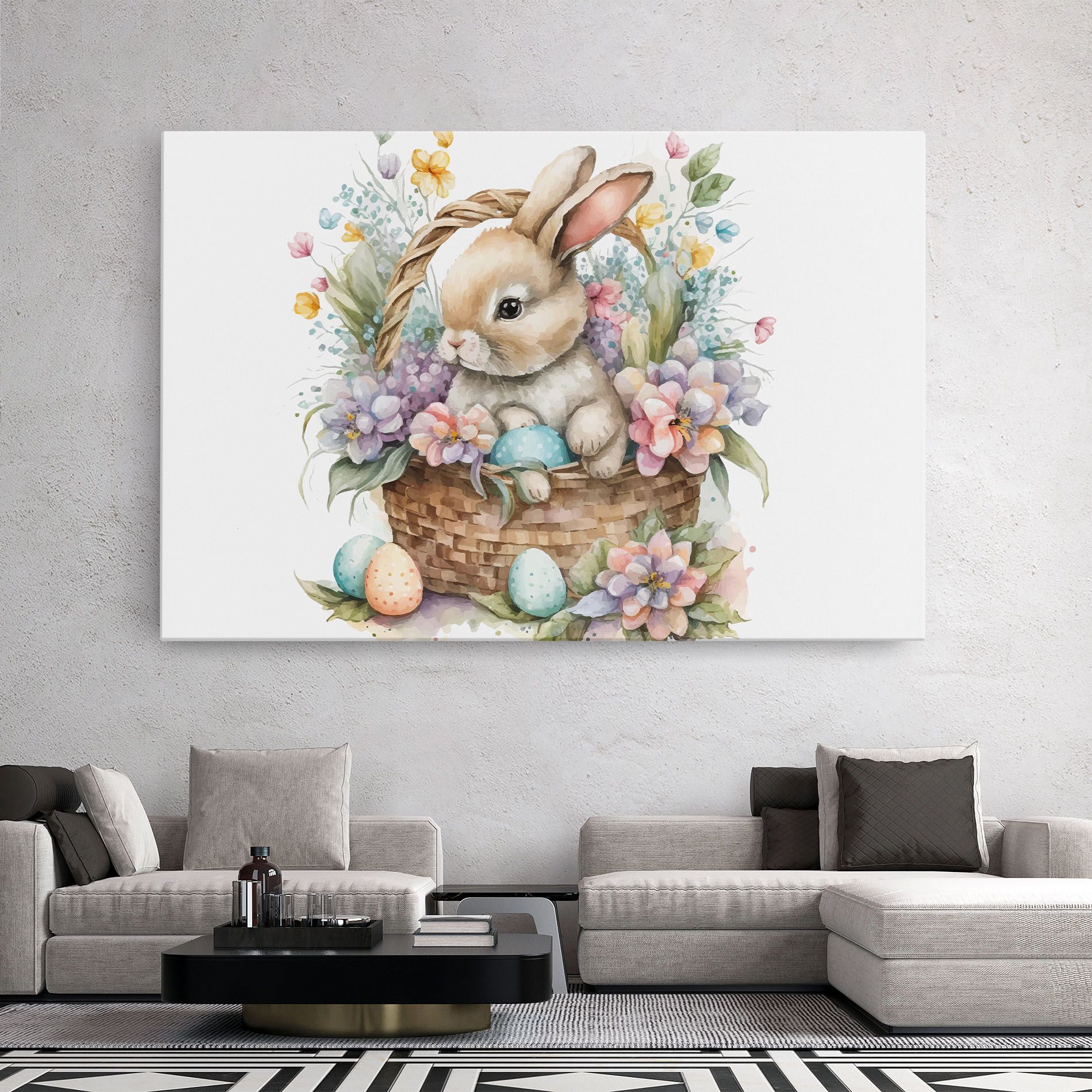 Cute Bunny In Basket mockup 2