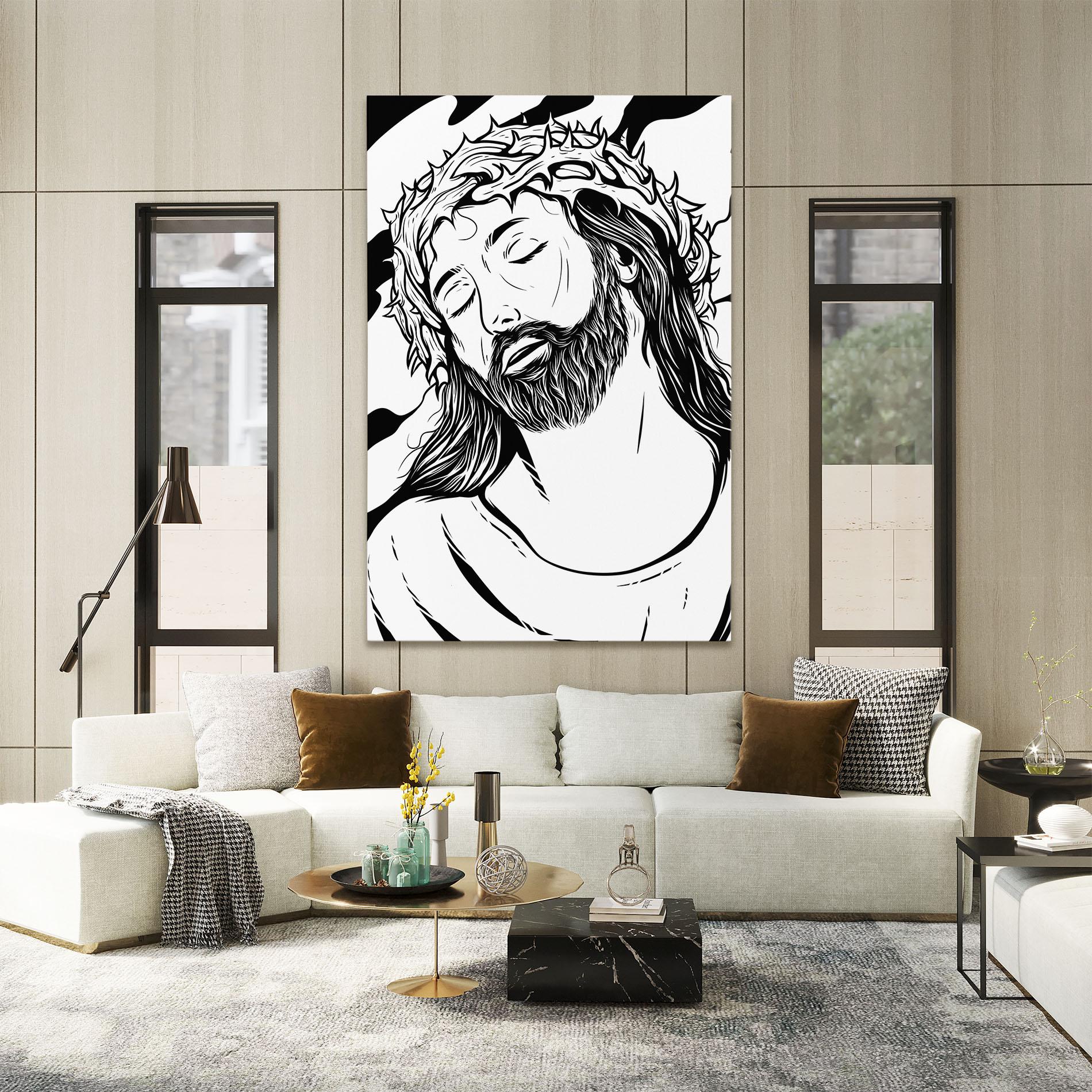 Leinwandbild Black White Jesus mockup 2