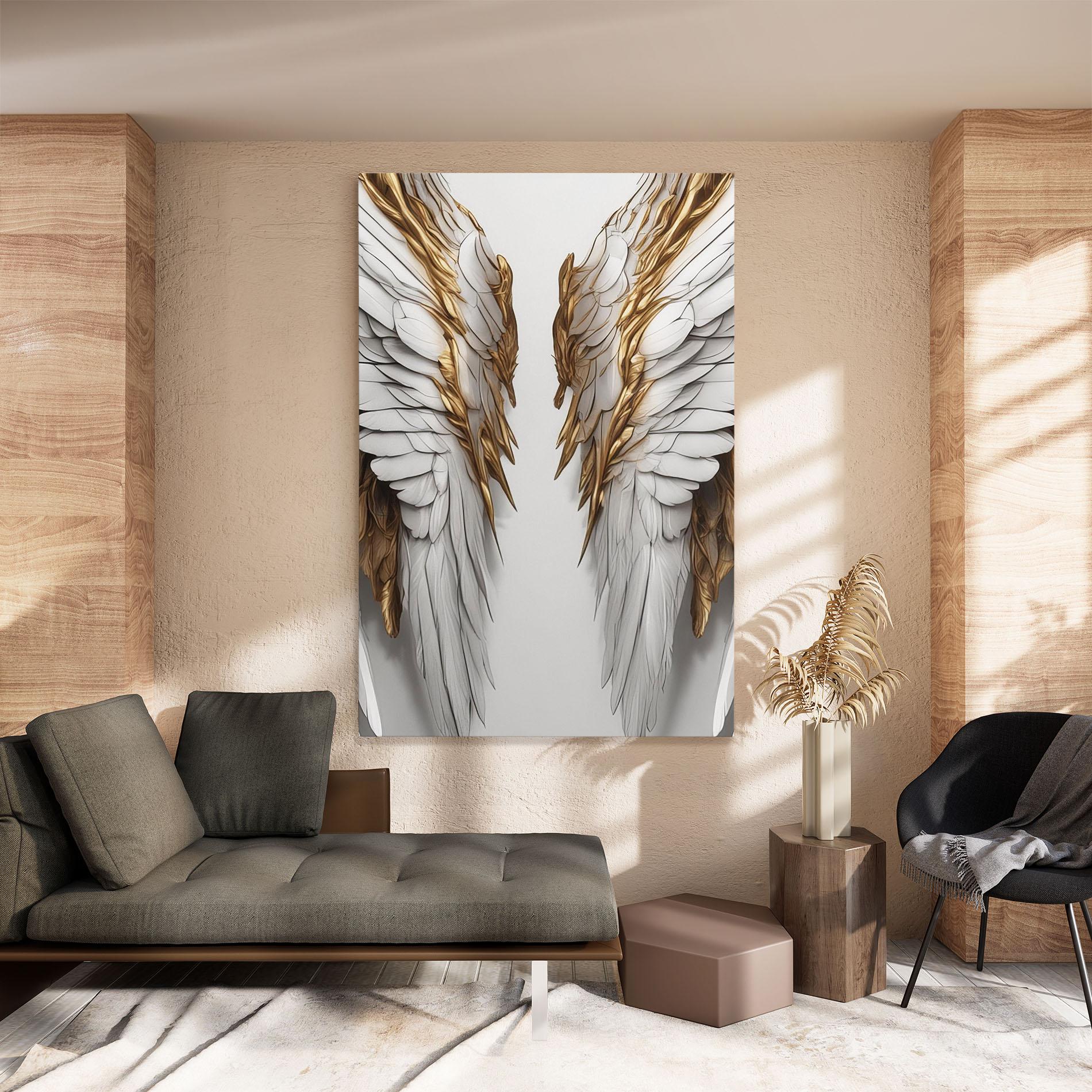 Leinwandbild Realistic Gold Angel Wings mockup 8