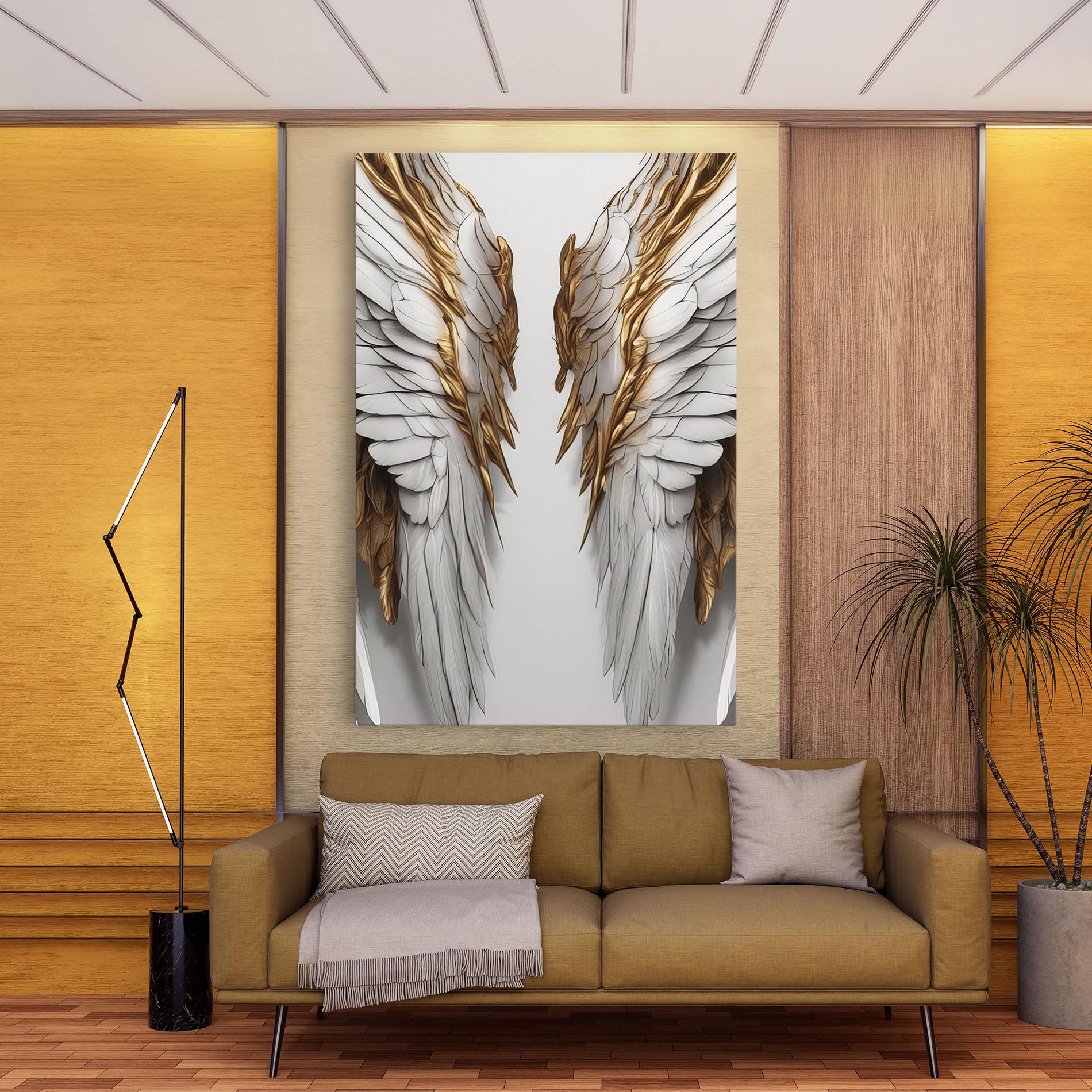 Leinwandbild Realistic Gold Angel Wings mockup 9