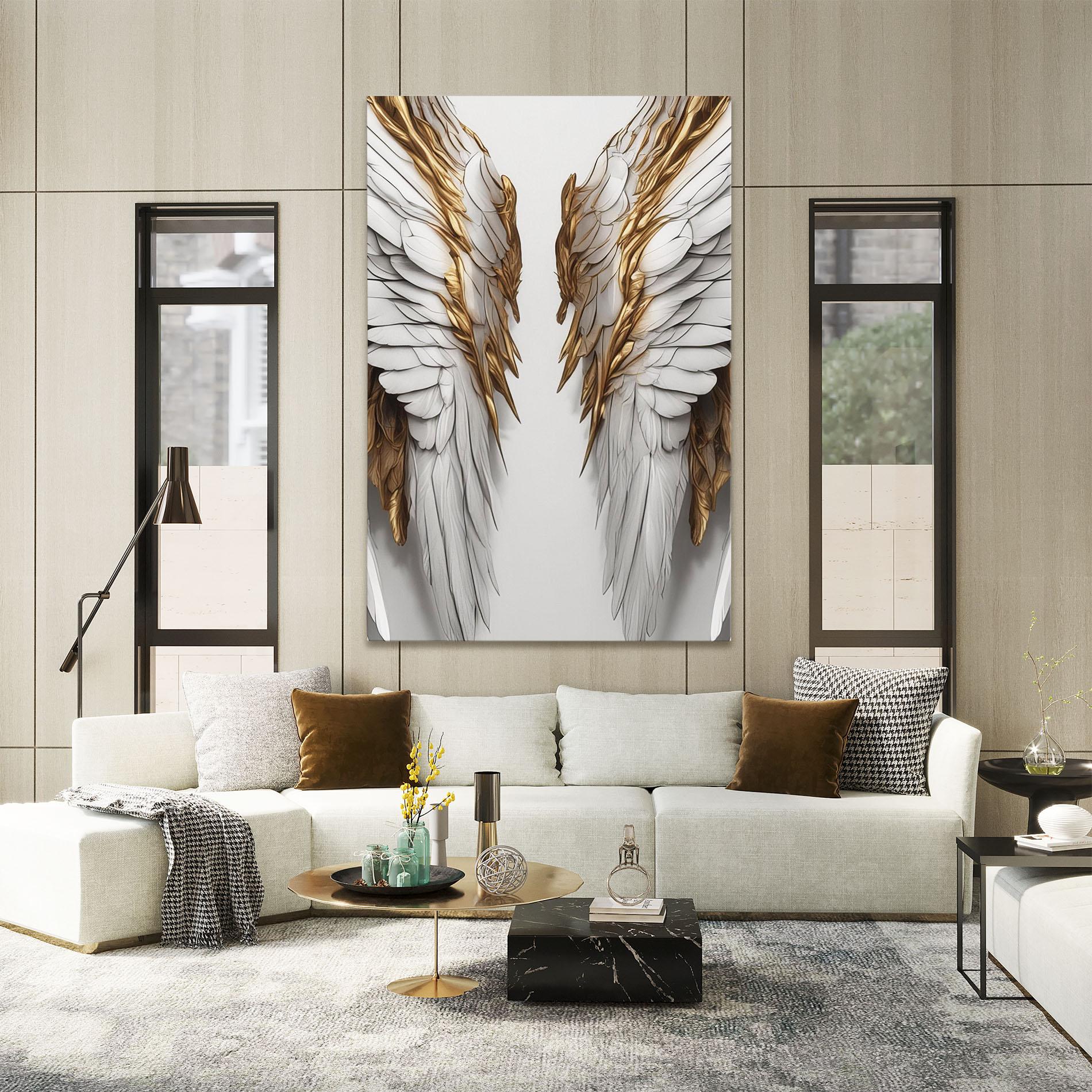 Leinwandbild Realistic Gold Angel Wings mockup 2