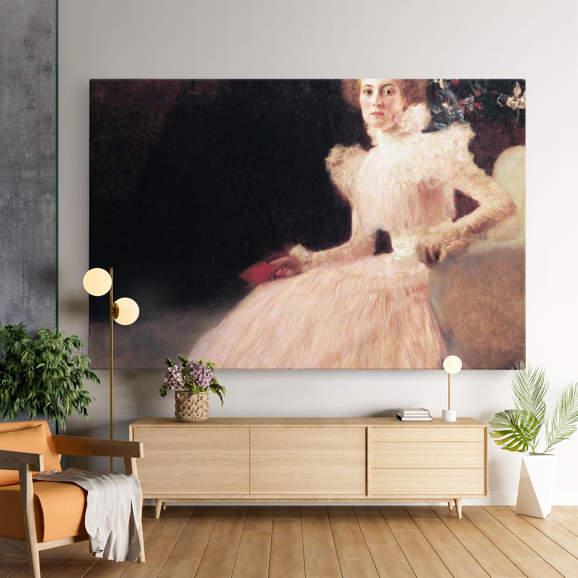 Leinwandbild Gustav Klimt Pink Dress mockup 9