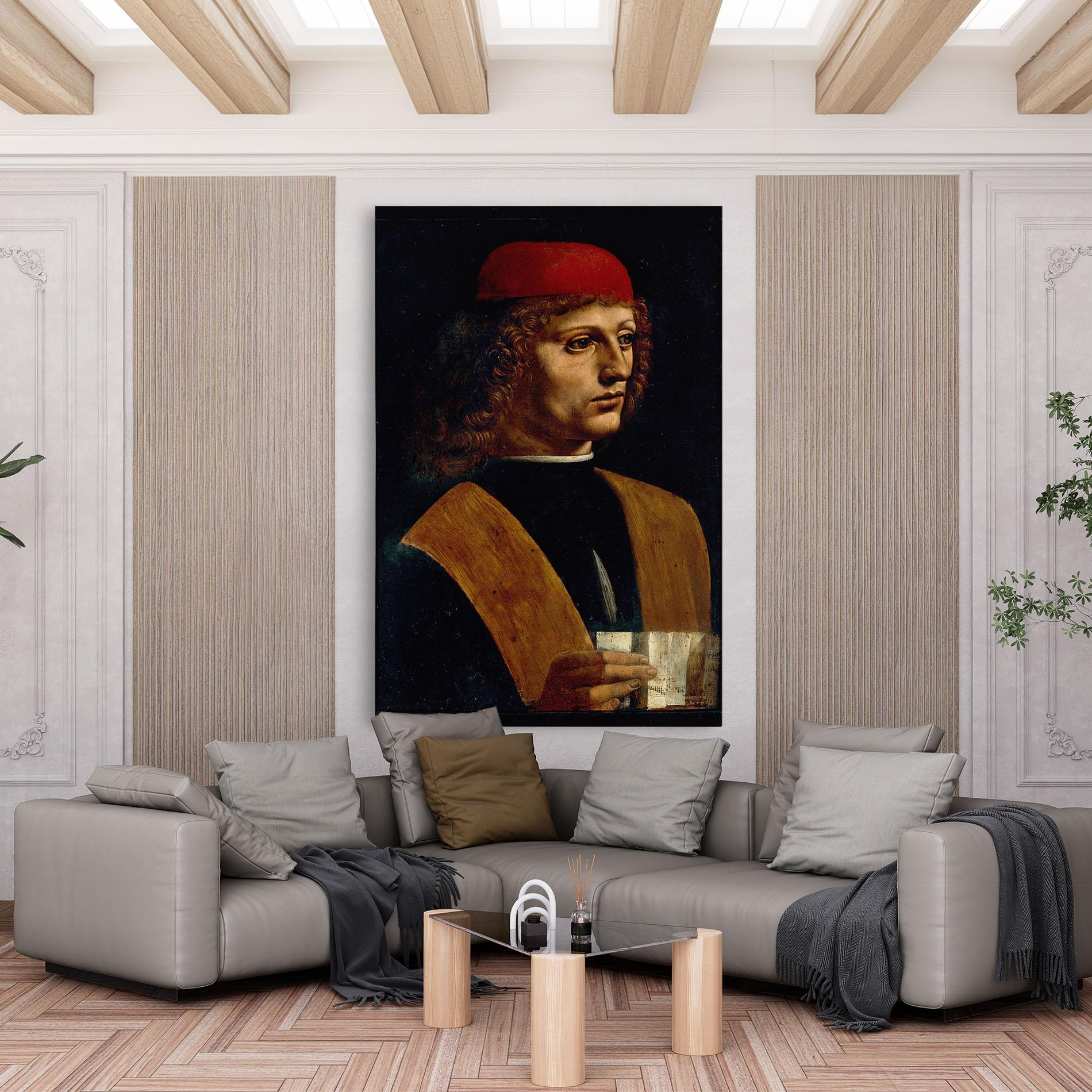 Leinwandbild Leonardo Da Vinci Portrait Of A Musician Pinacoteca Ambrosiana mockup 6