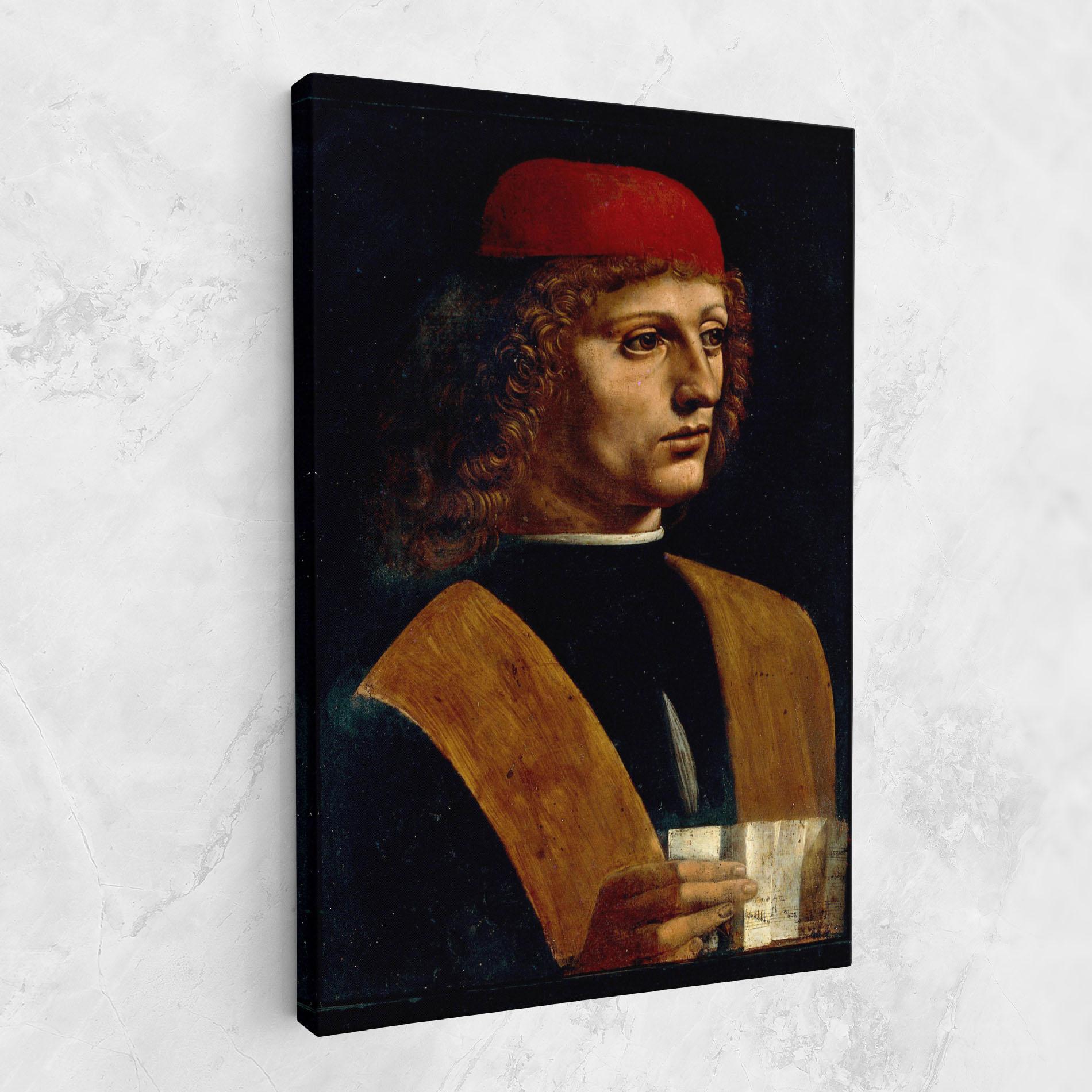 Leinwandbild Leonardo Da Vinci Portrait Of A Musician Pinacoteca Ambrosiana mockup 1