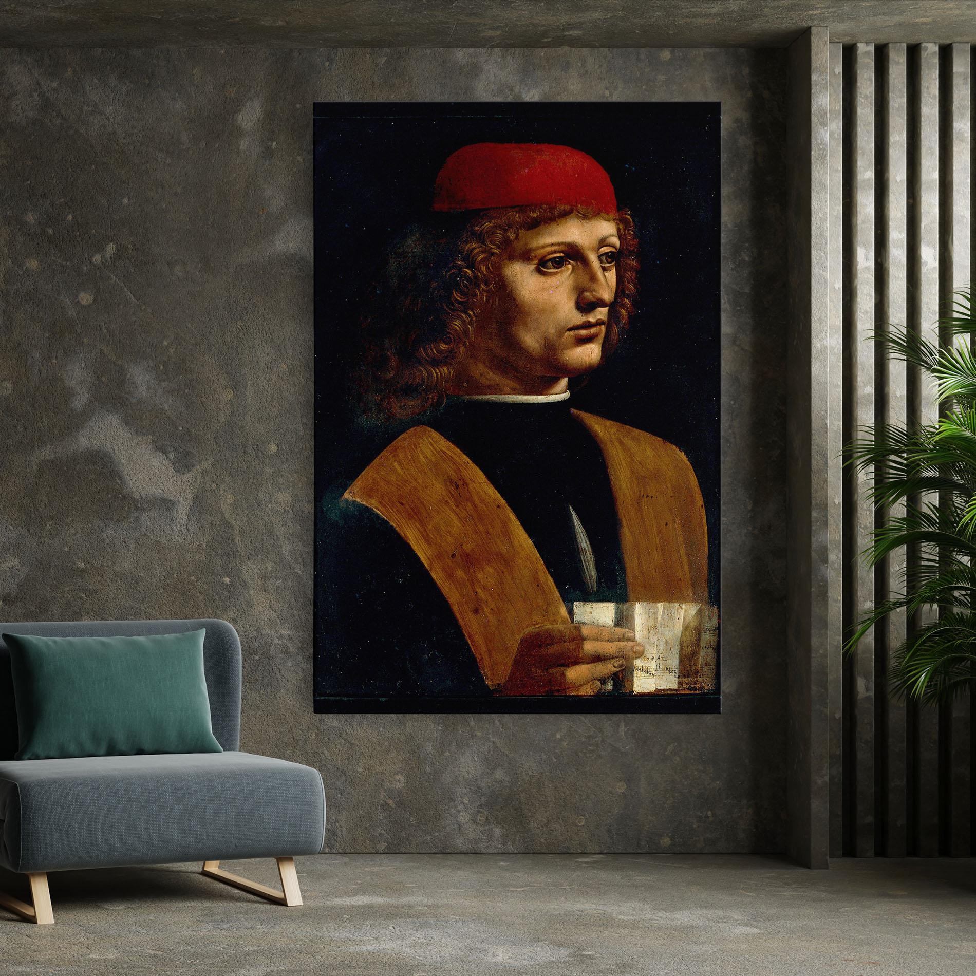 Leinwandbild Leonardo Da Vinci Portrait Of A Musician Pinacoteca Ambrosiana mockup 7