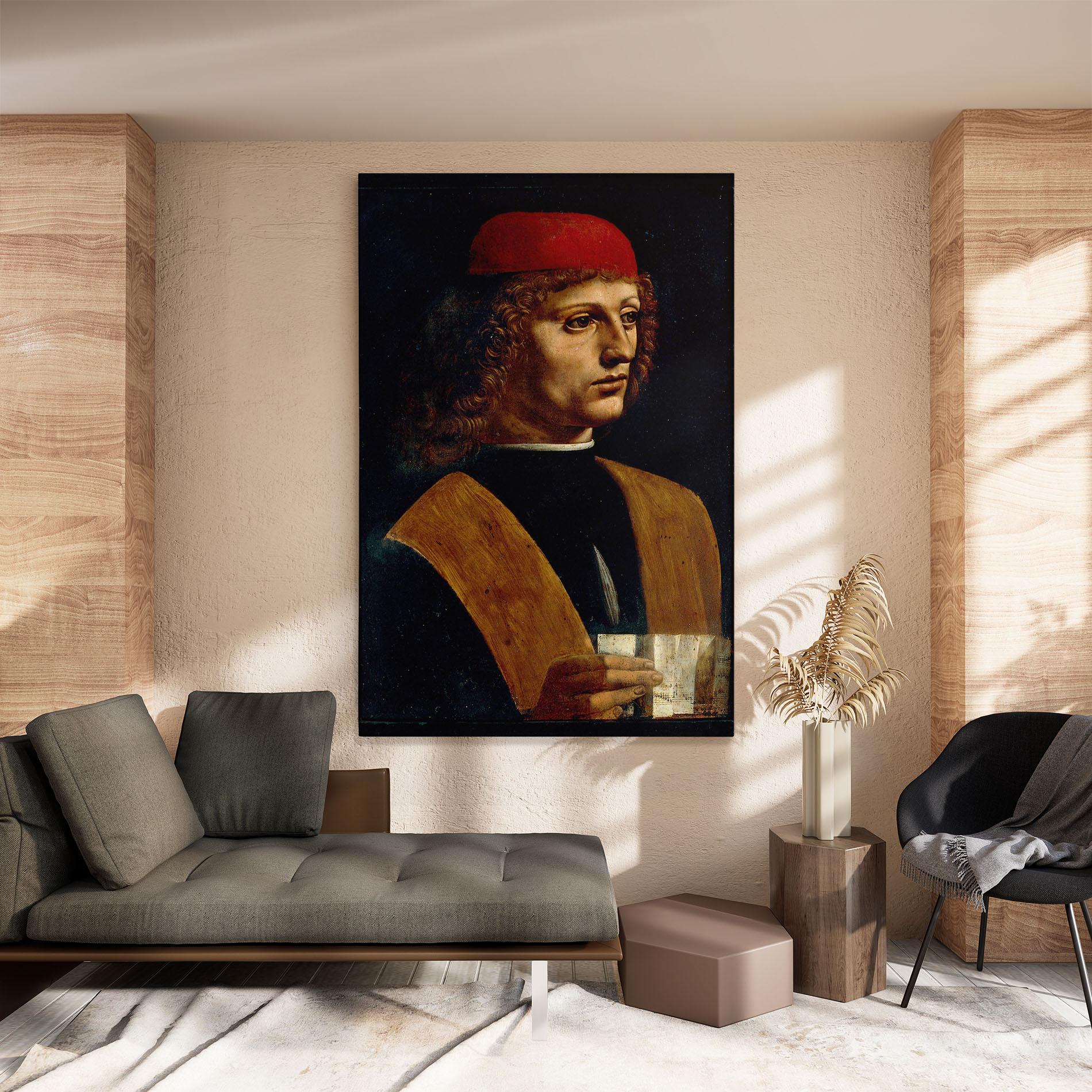 Leinwandbild Leonardo Da Vinci Portrait Of A Musician Pinacoteca Ambrosiana mockup 8