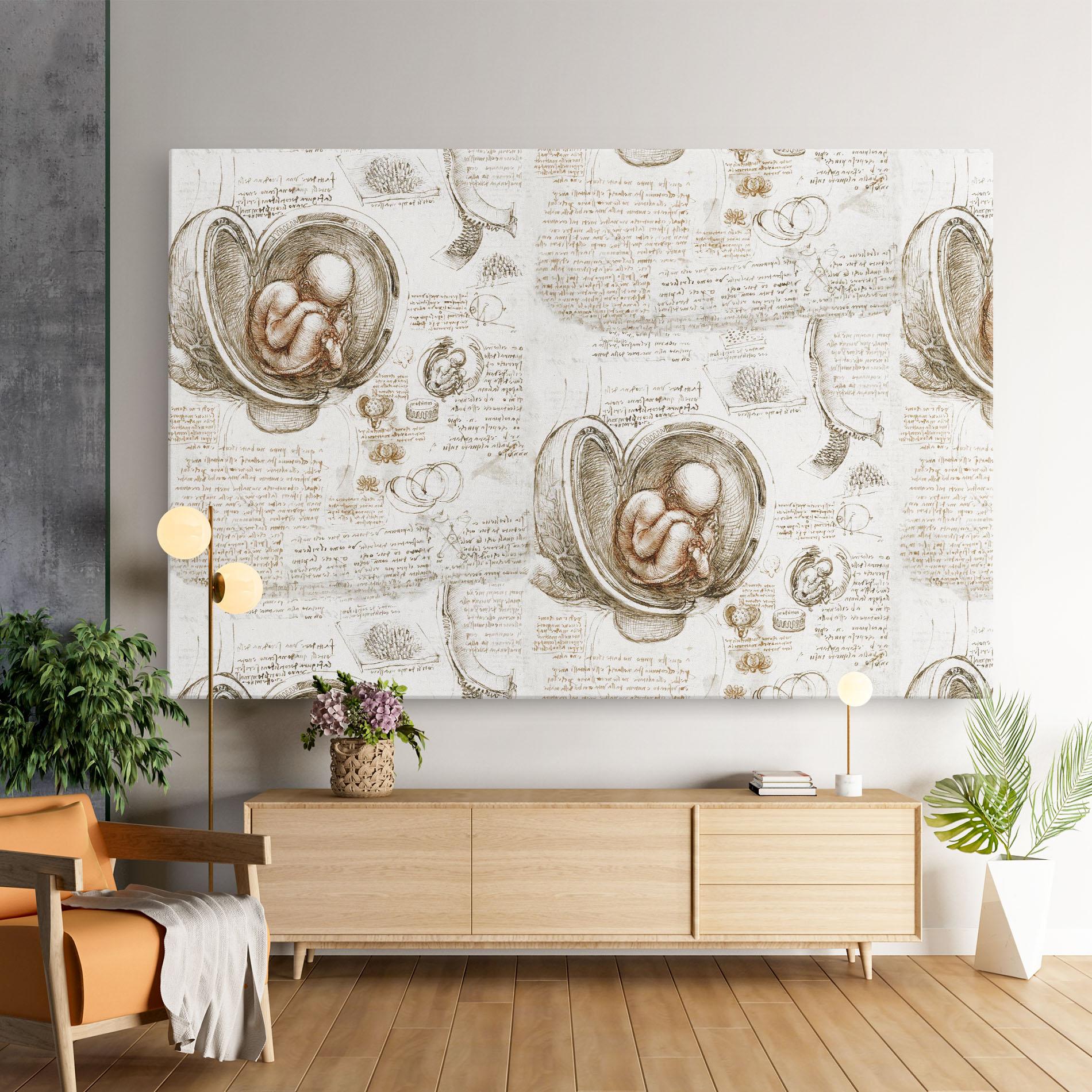 Leinwandbild Leonardo Studies Of The Foetus mockup 9
