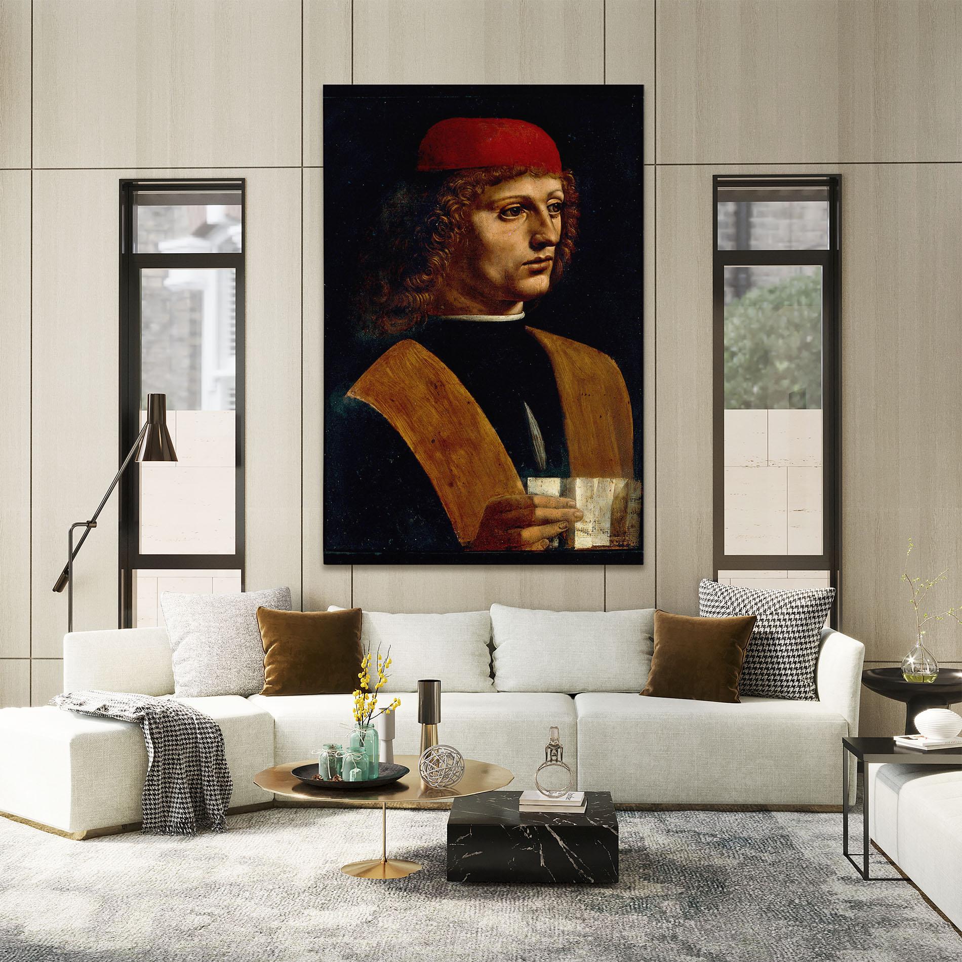 Leinwandbild Leonardo Da Vinci Portrait Of A Musician Pinacoteca Ambrosiana mockup 2