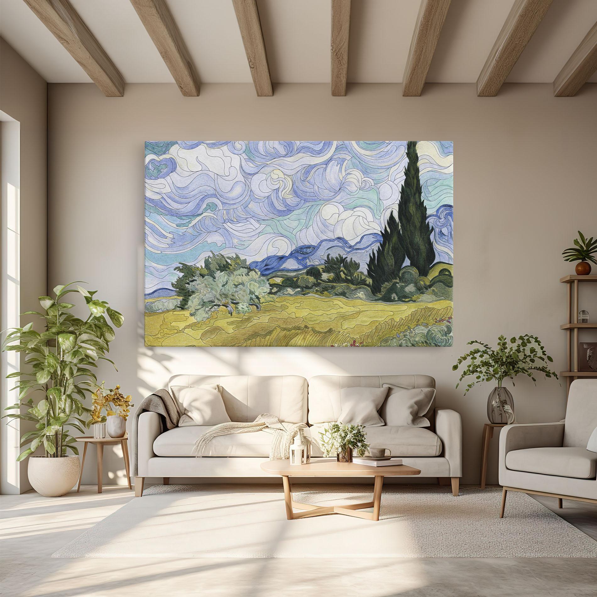 Leinwandbild Wheat Field Cypresses mockup 6