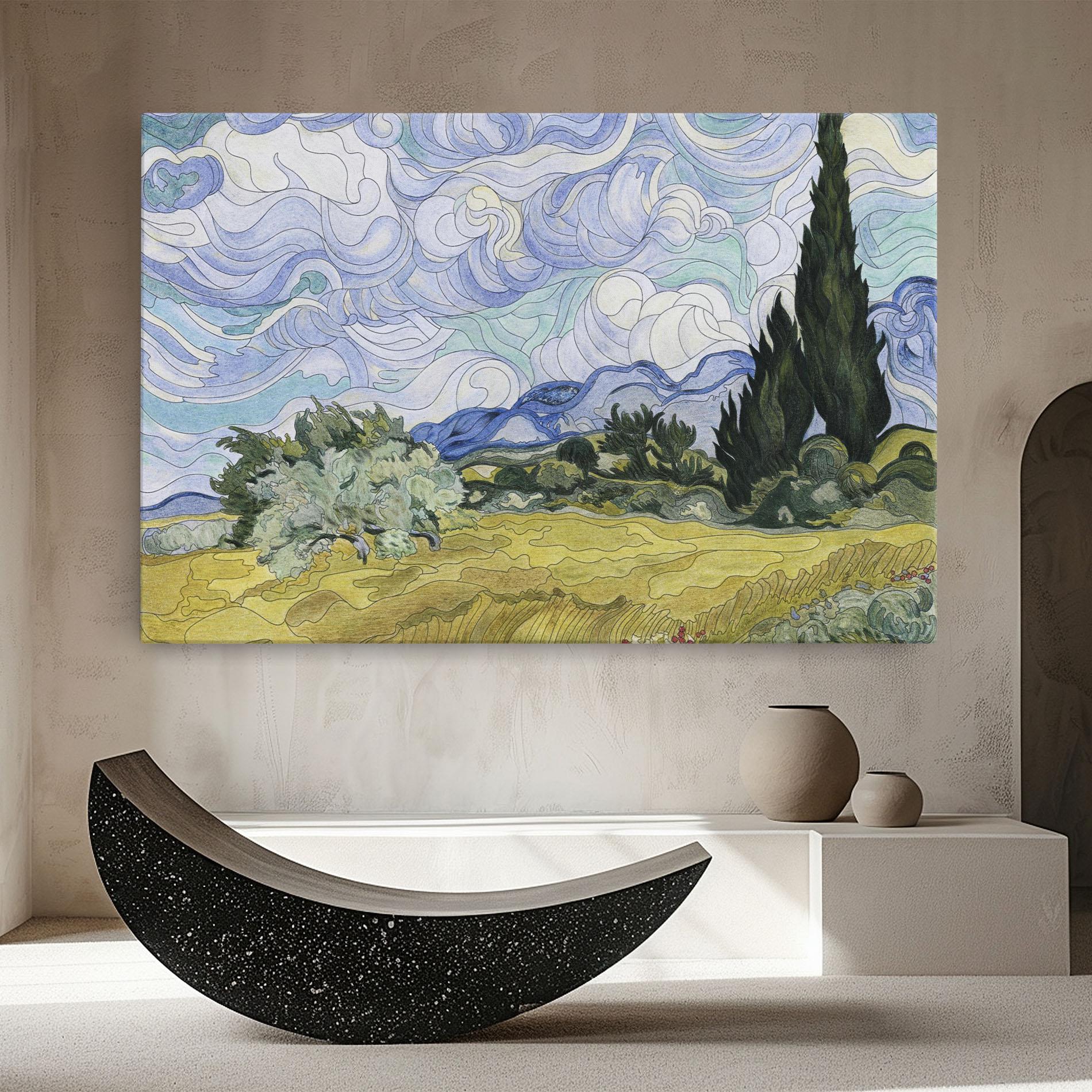 Leinwandbild Wheat Field Cypresses mockup 8