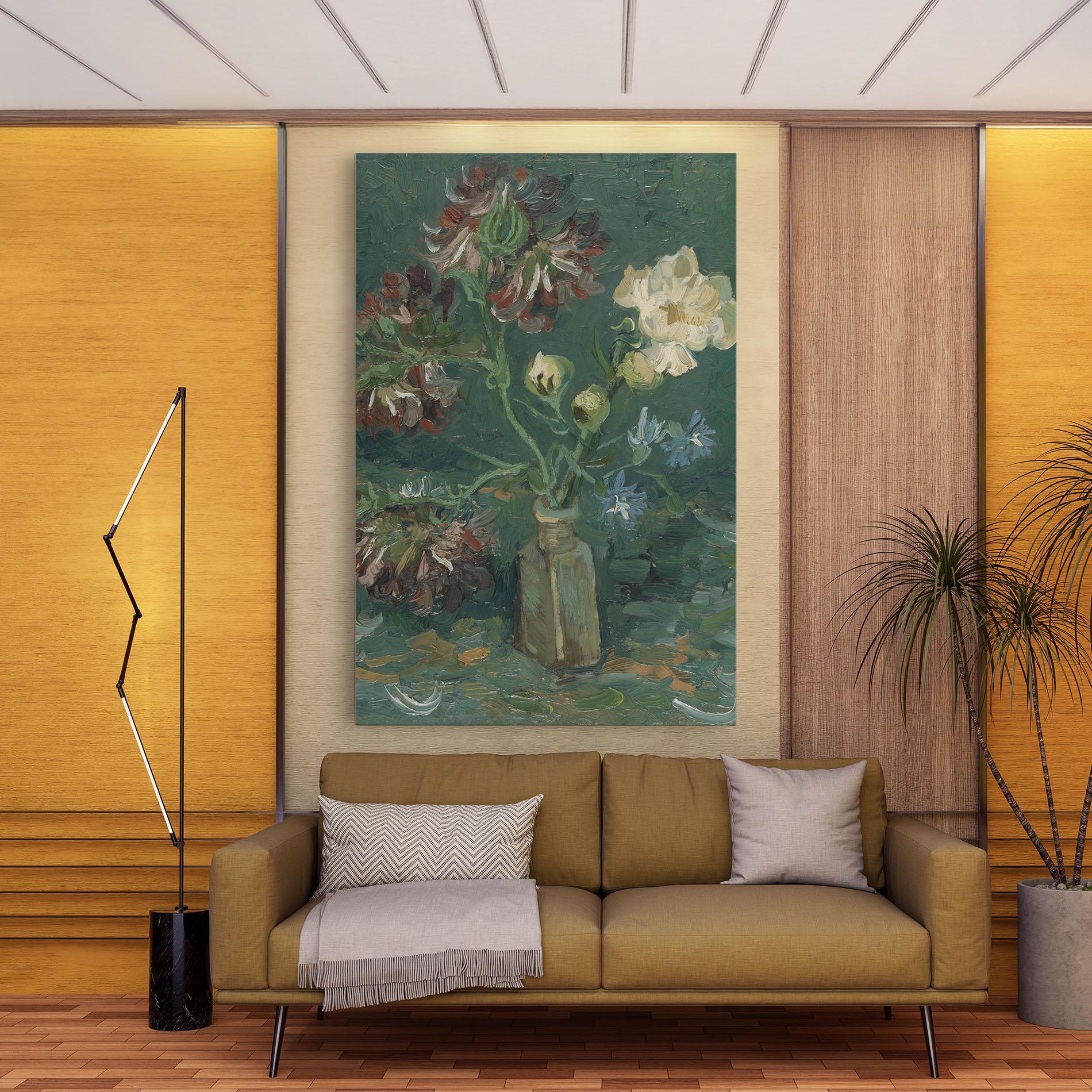 Leinwandbild Flesje Met Pioenrozen mockup 9
