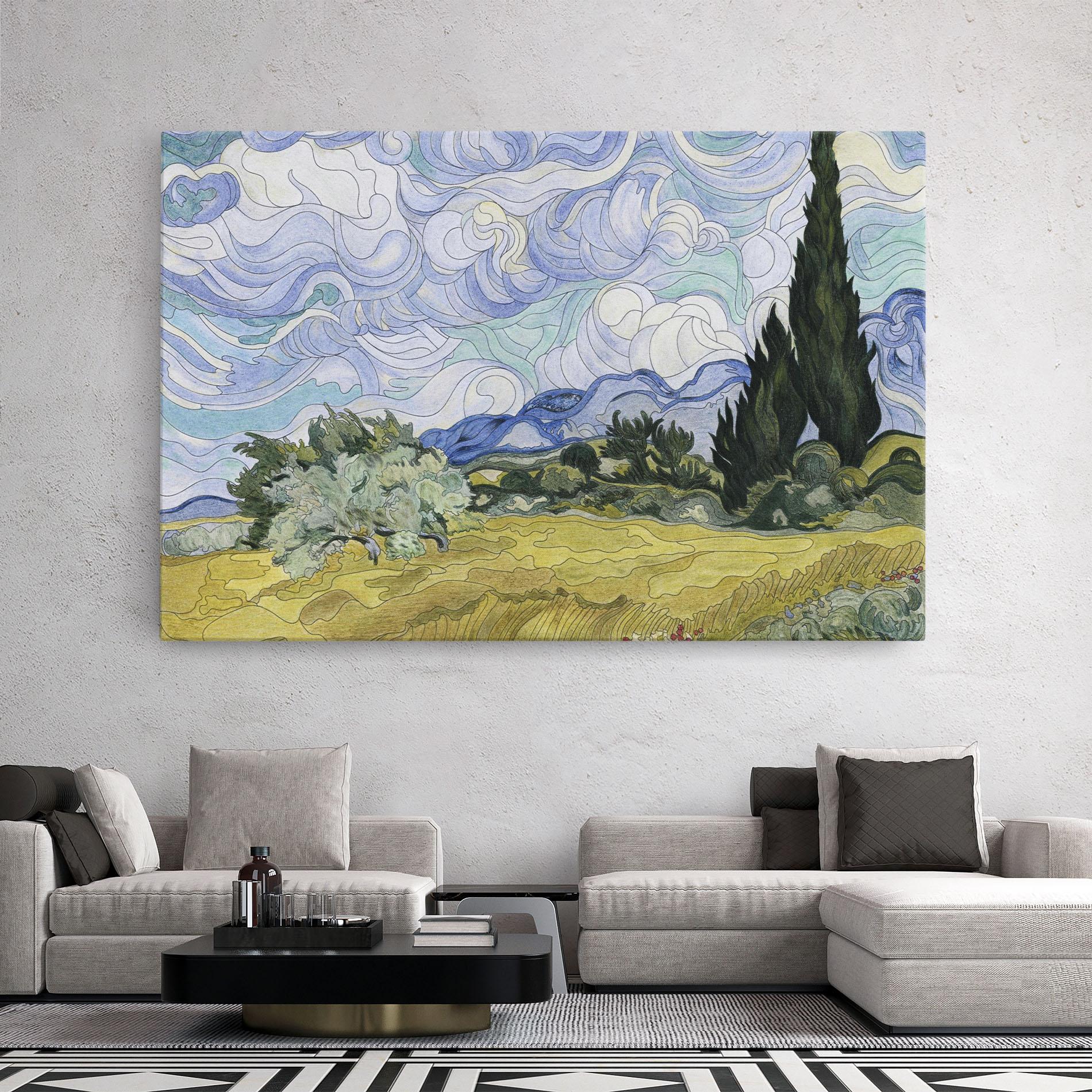 Leinwandbild Wheat Field Cypresses mockup 2