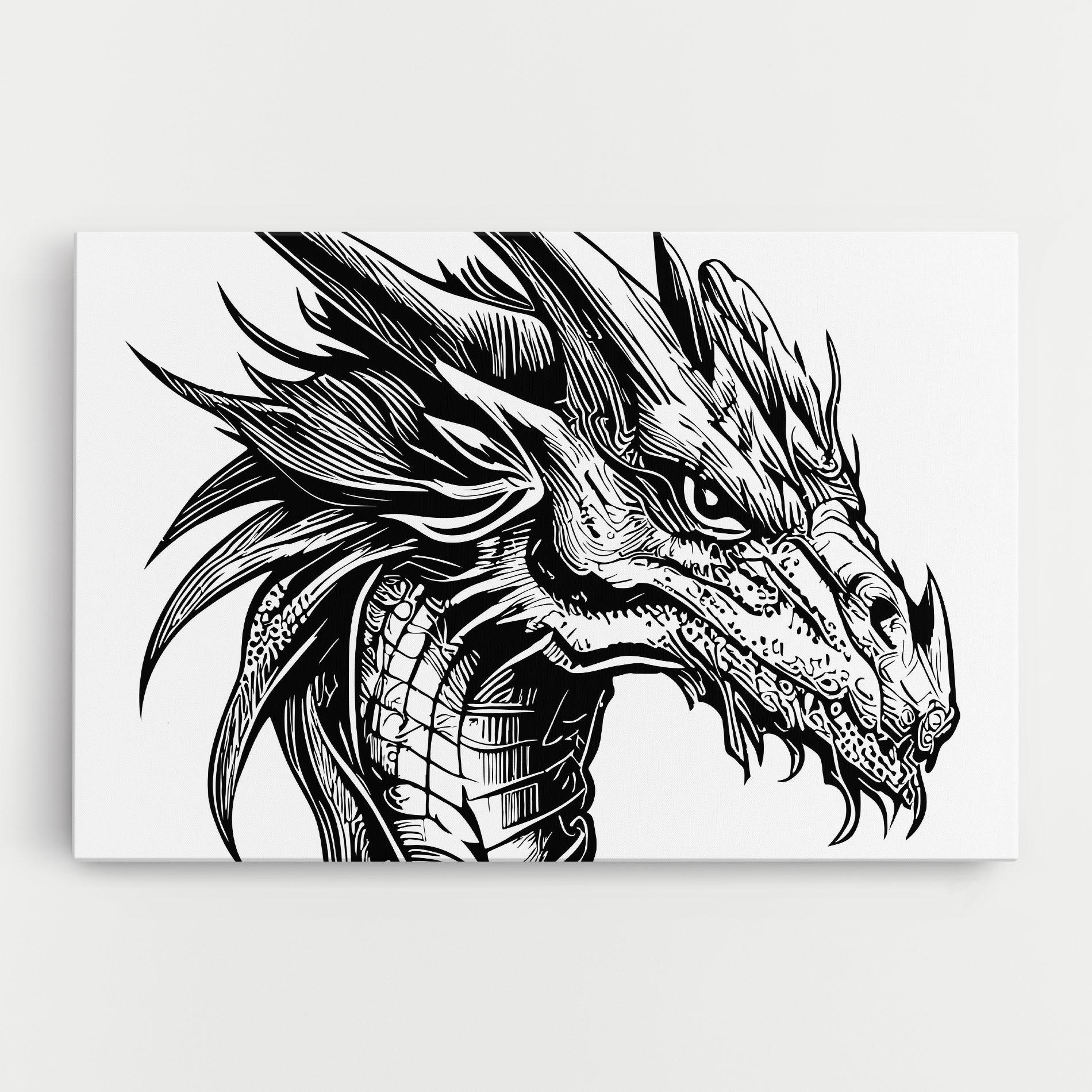 Leinwandbild Black Line Dragon mockup 0