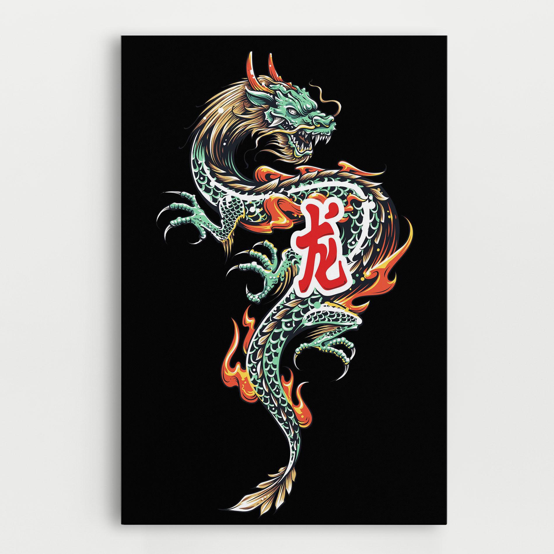 Leinwandbild Green Fire Dragon mockup 0