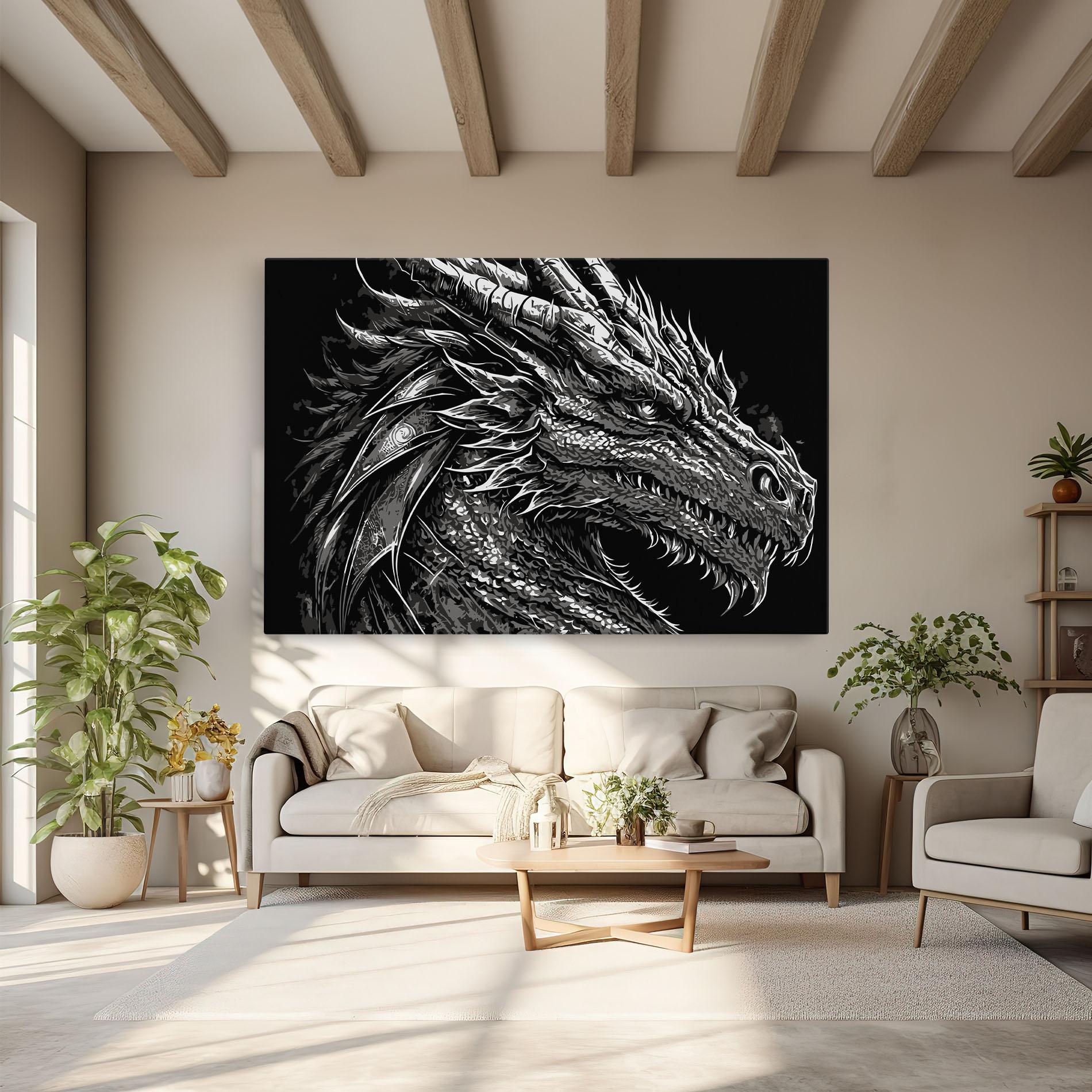 Leinwandbild Grey White Dragon mockup 6