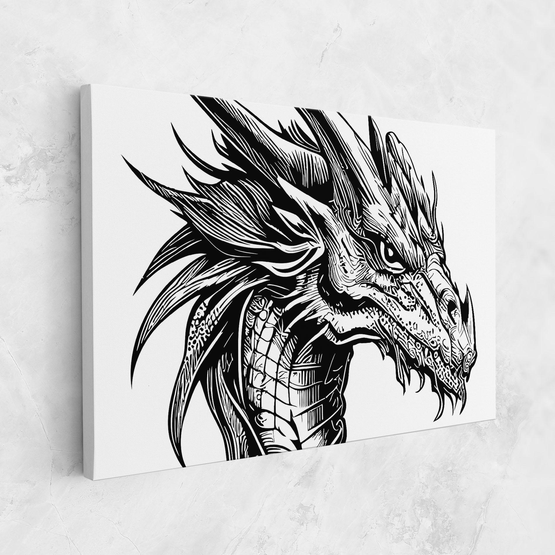 Leinwandbild Black Line Dragon mockup 1