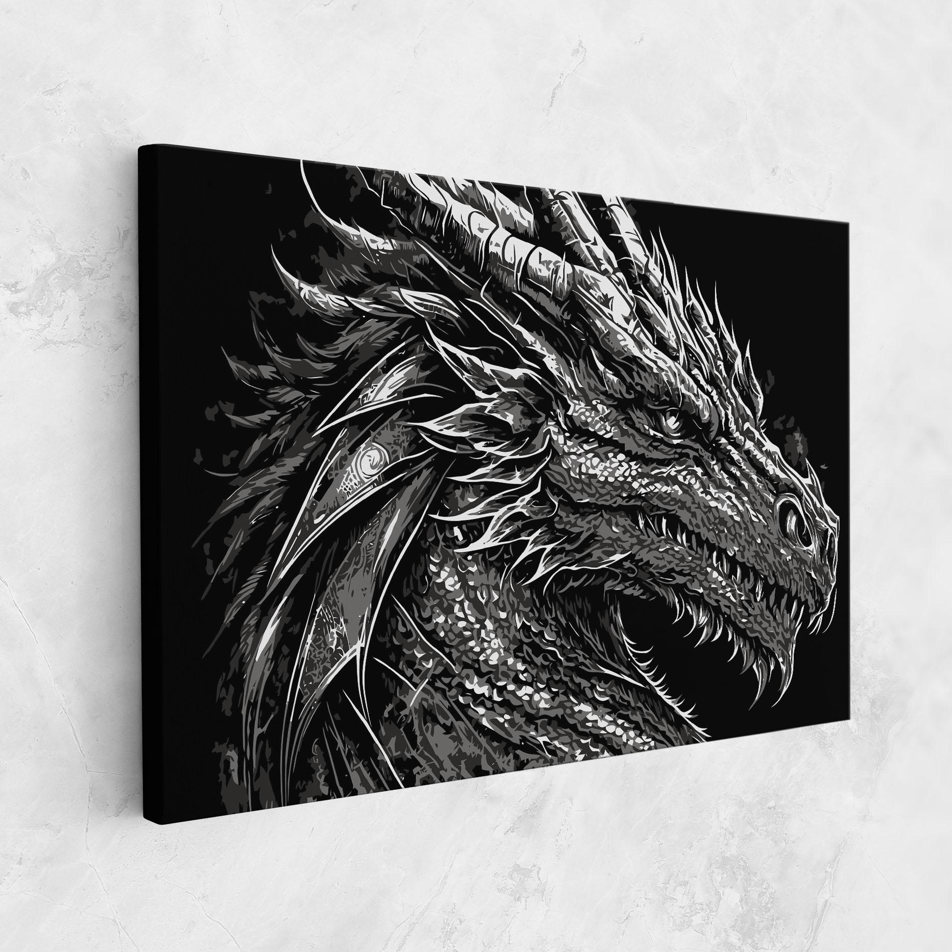 Leinwandbild Grey White Dragon mockup 1