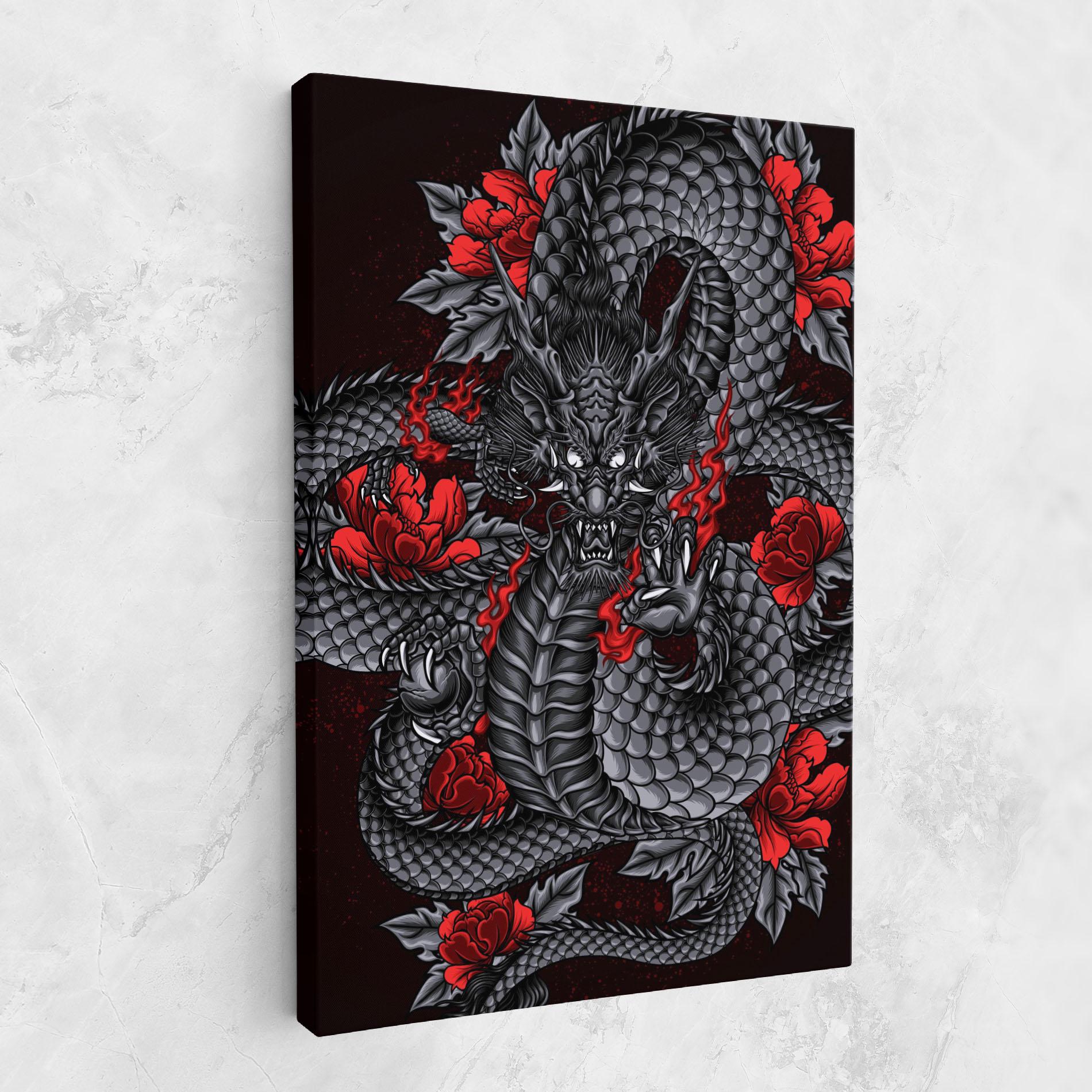 Leinwandbild Red Flower Dragon mockup 1