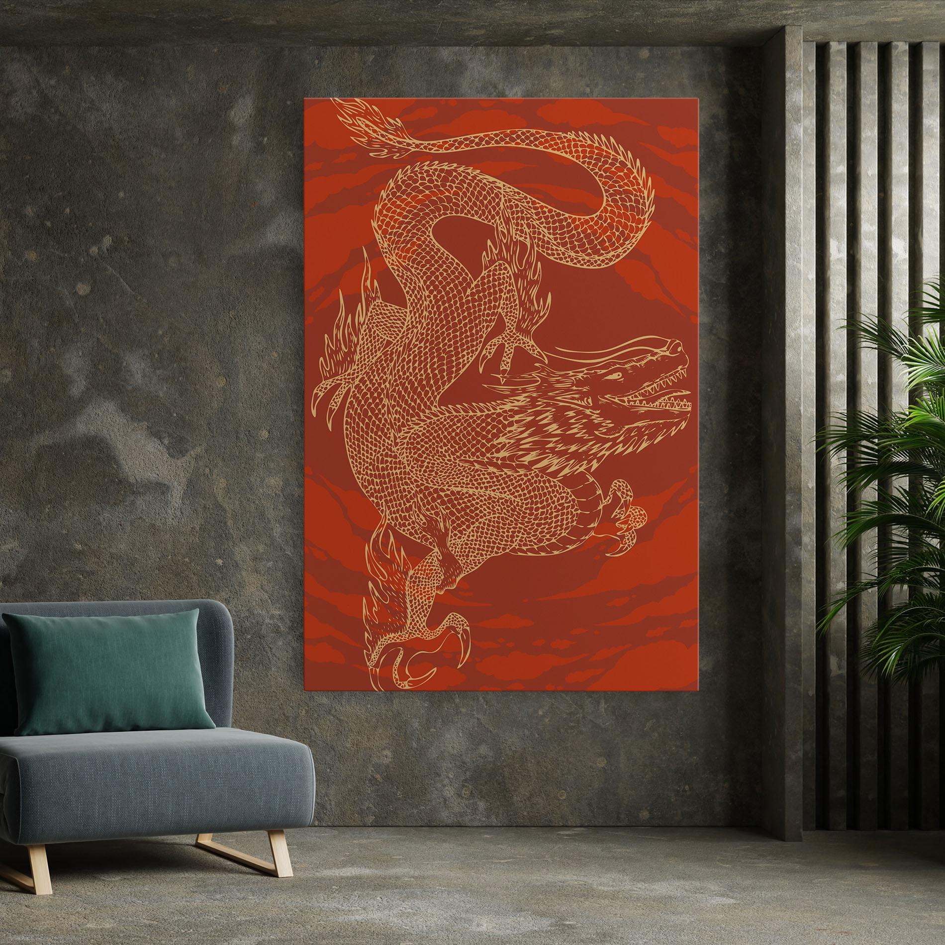 Leinwandbild Chinese Dragon Red mockup 7