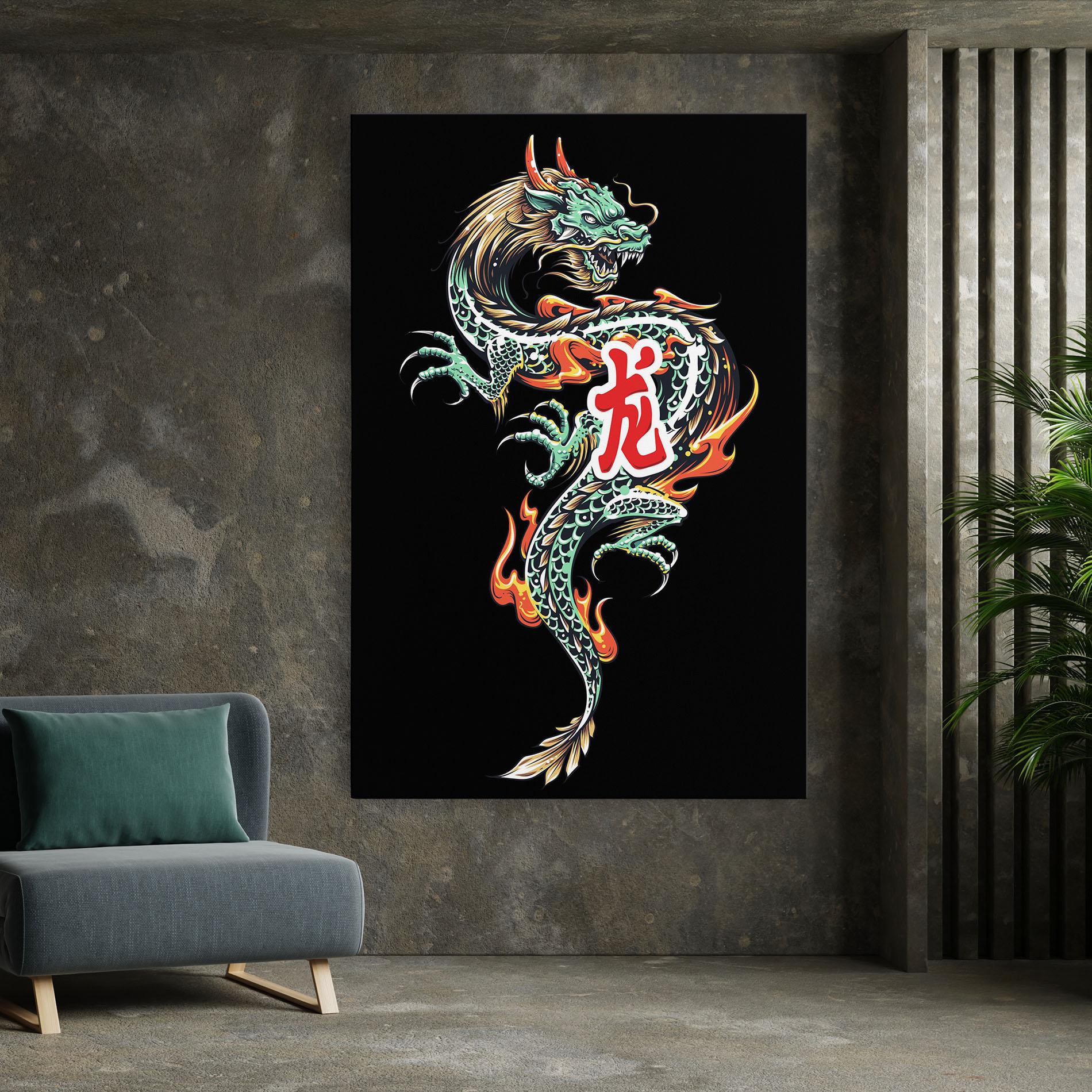 Leinwandbild Green Fire Dragon mockup 7
