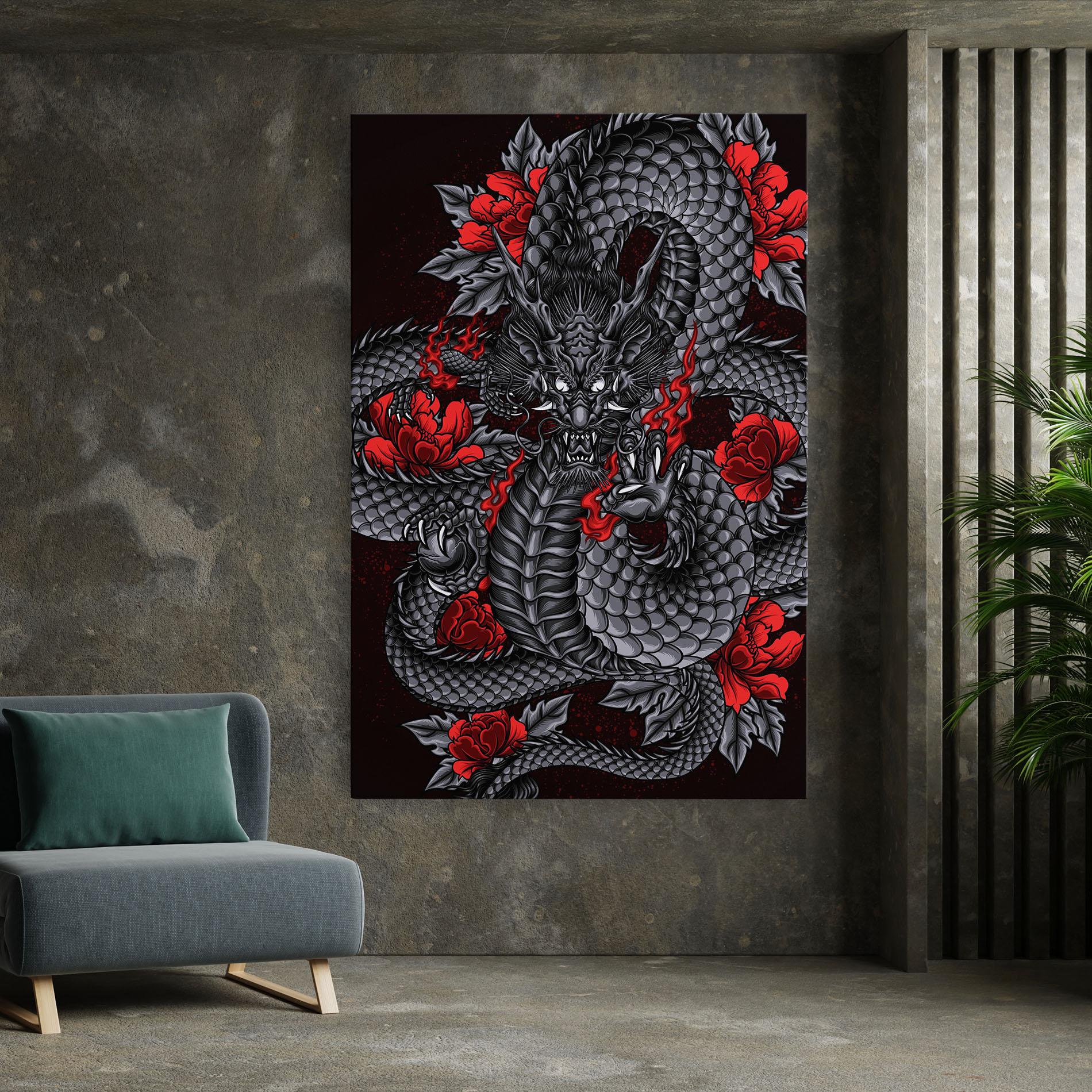 Leinwandbild Red Flower Dragon mockup 7
