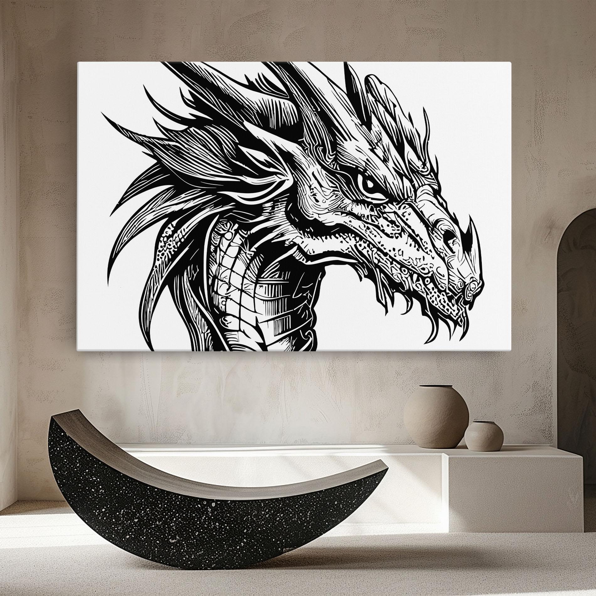 Leinwandbild Black Line Dragon mockup 8