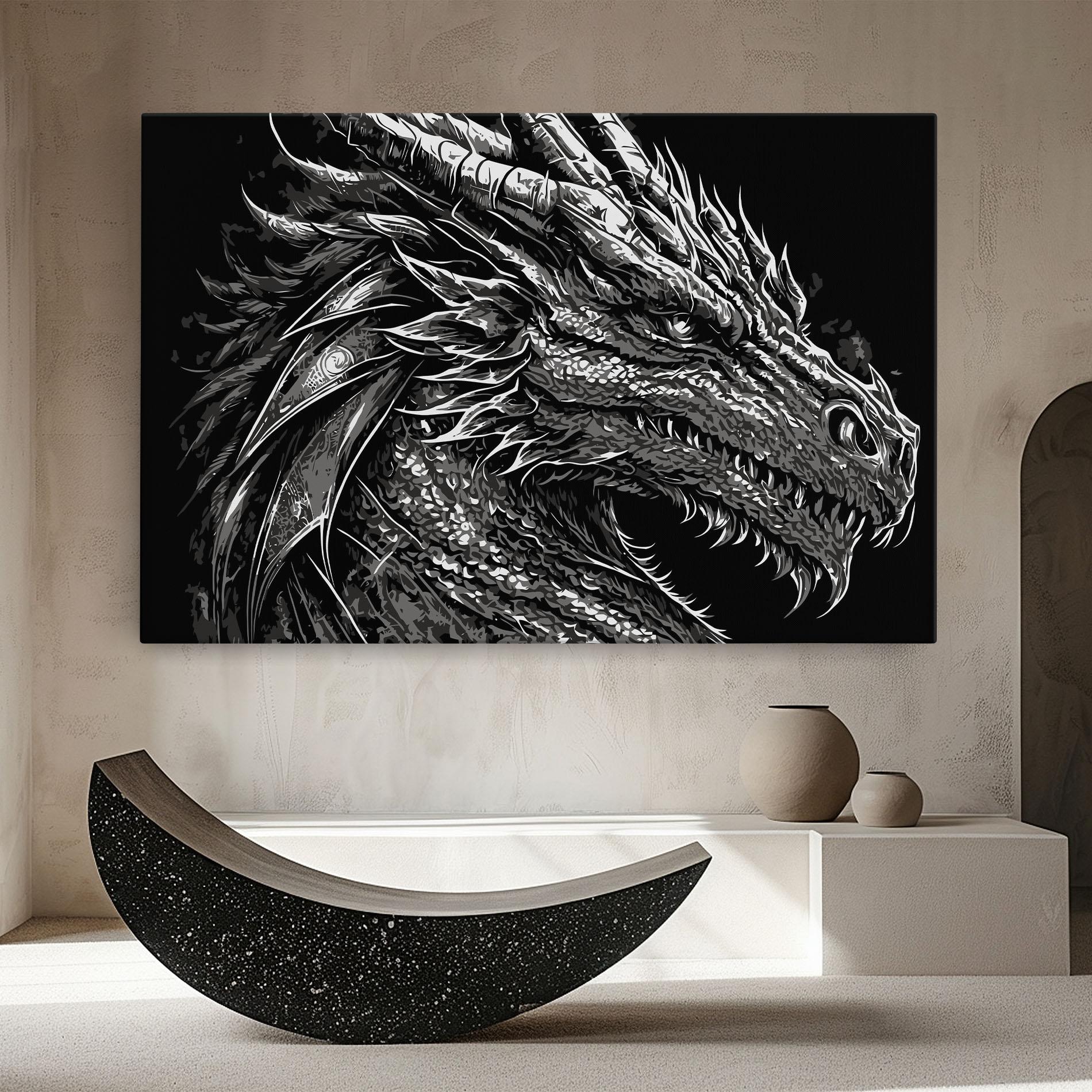 Leinwandbild Grey White Dragon mockup 8