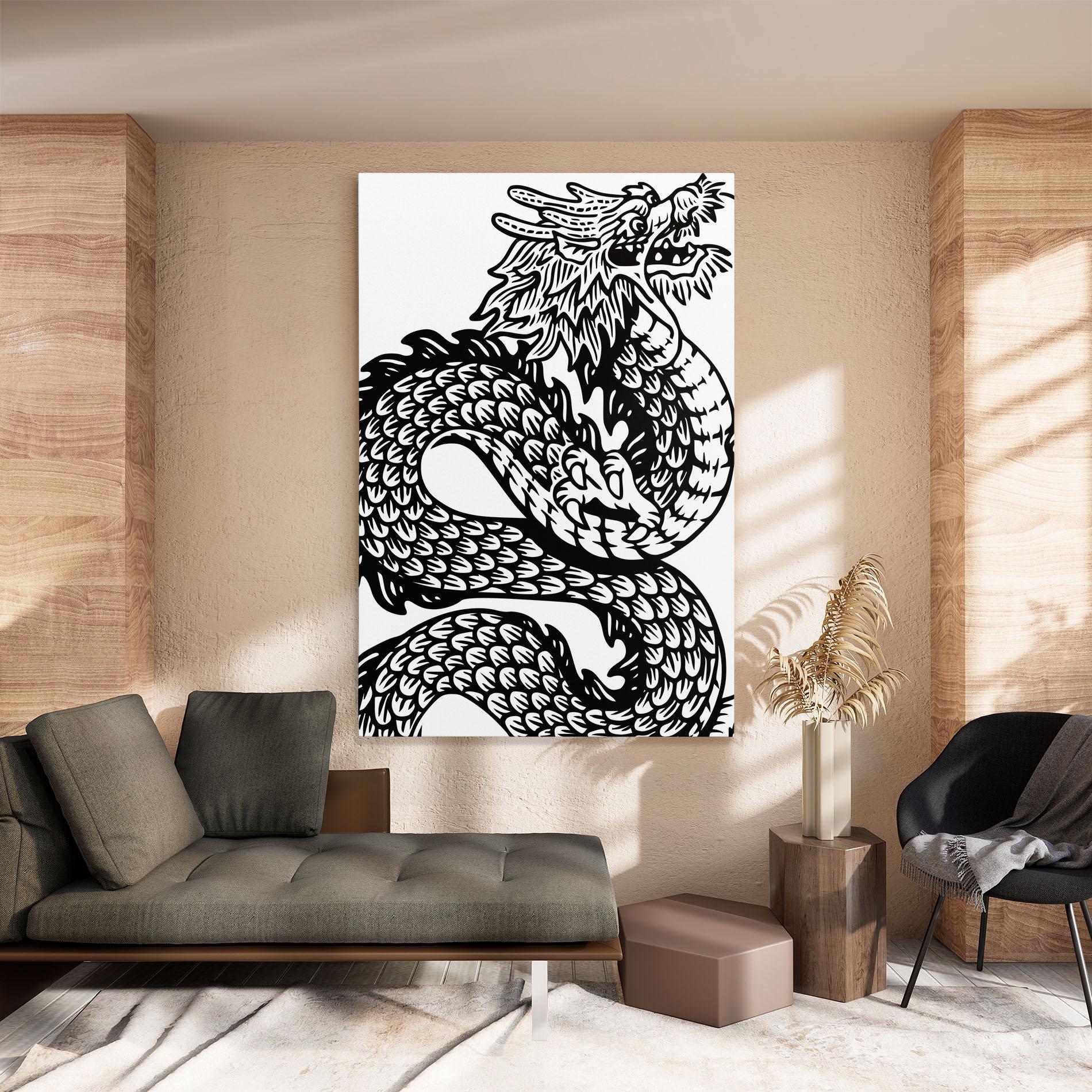 Leinwandbild Dragon Black Line mockup 8