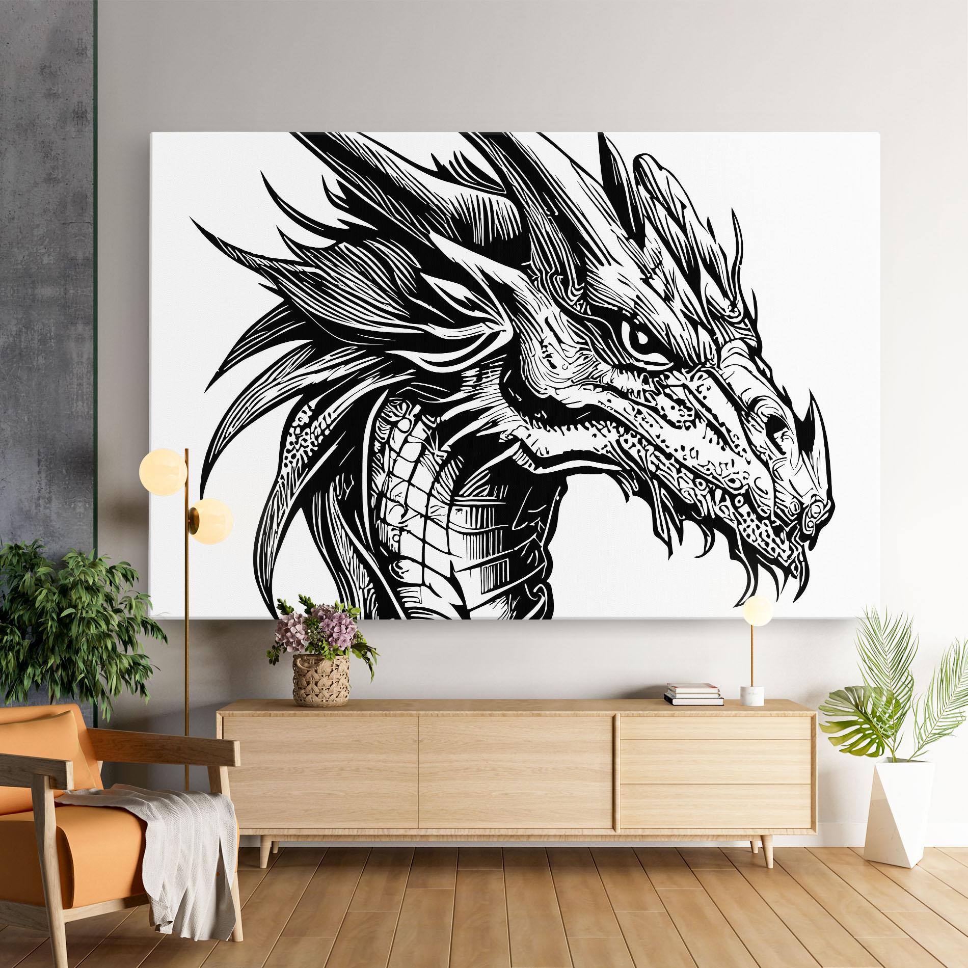 Leinwandbild Black Line Dragon mockup 9
