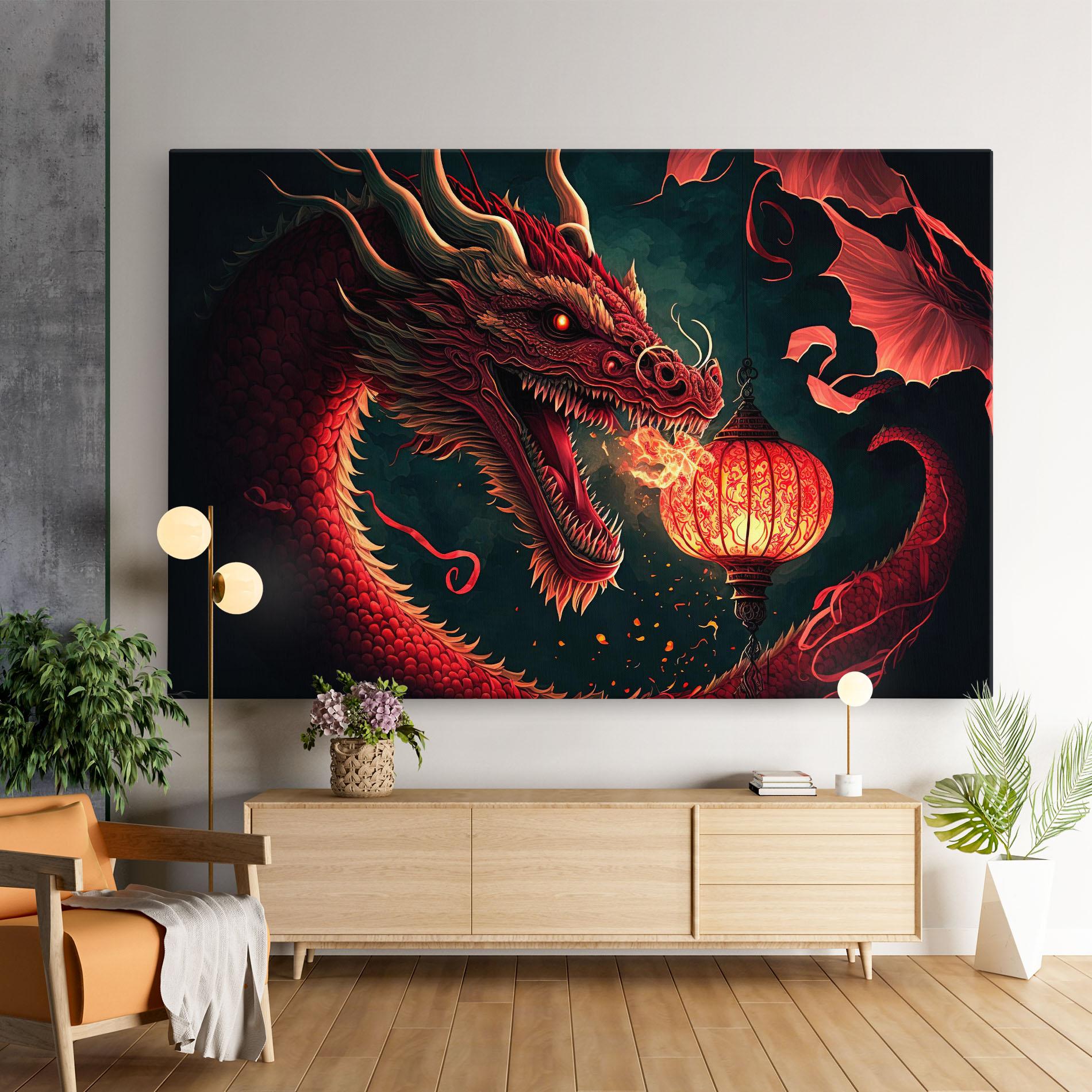 Leinwandbild Red Fire Dragon mockup 9