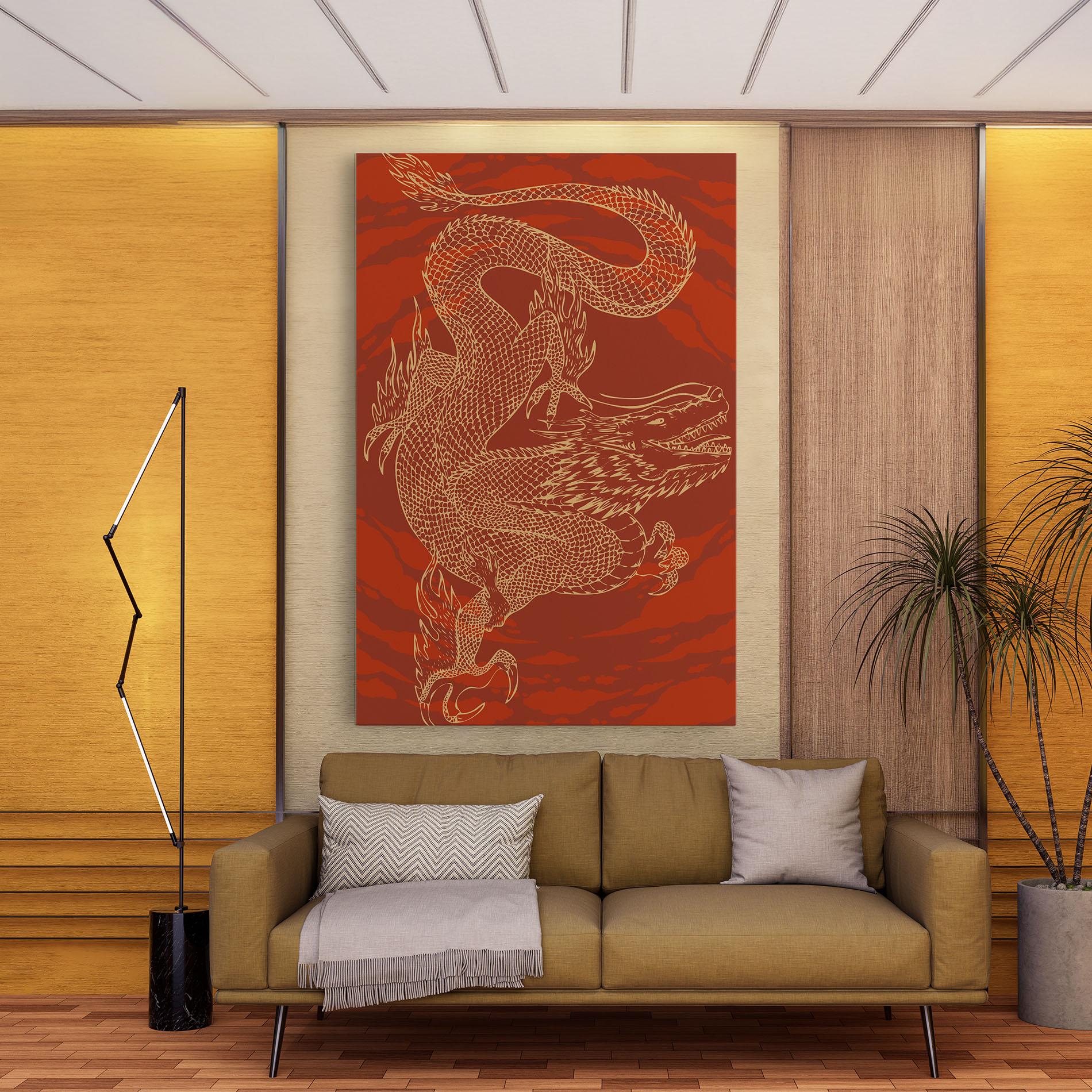 Leinwandbild Chinese Dragon Red mockup 9